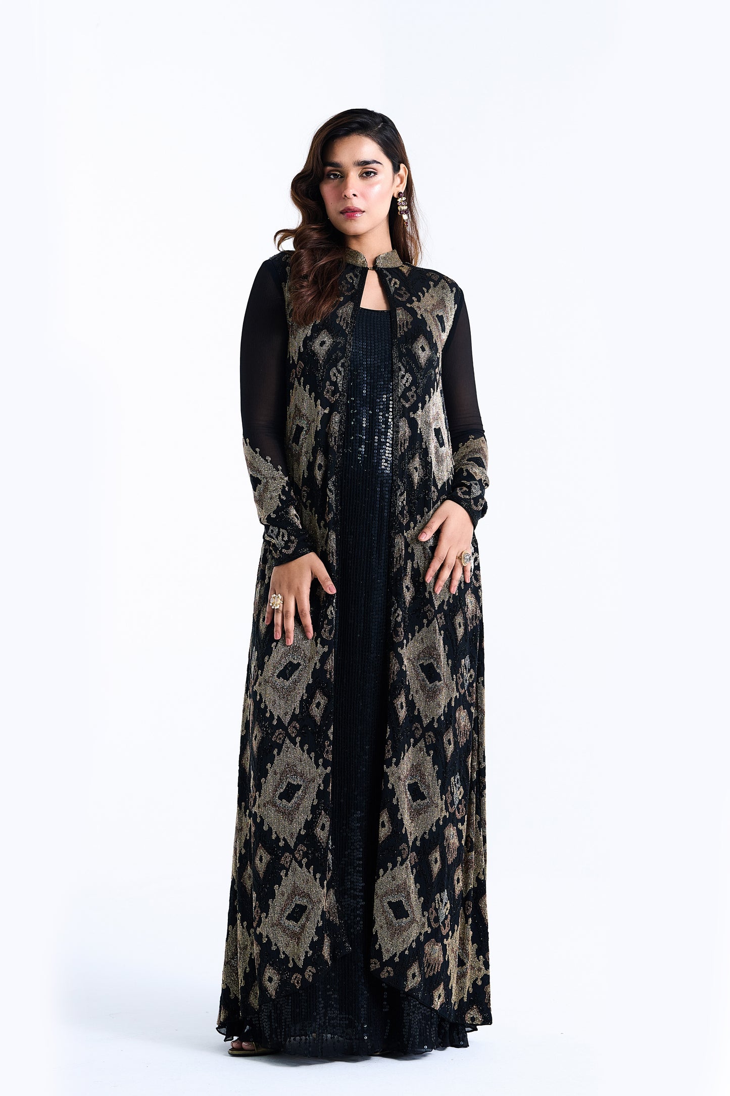 Jacket Set with Ikkat Cutdana Embroidery