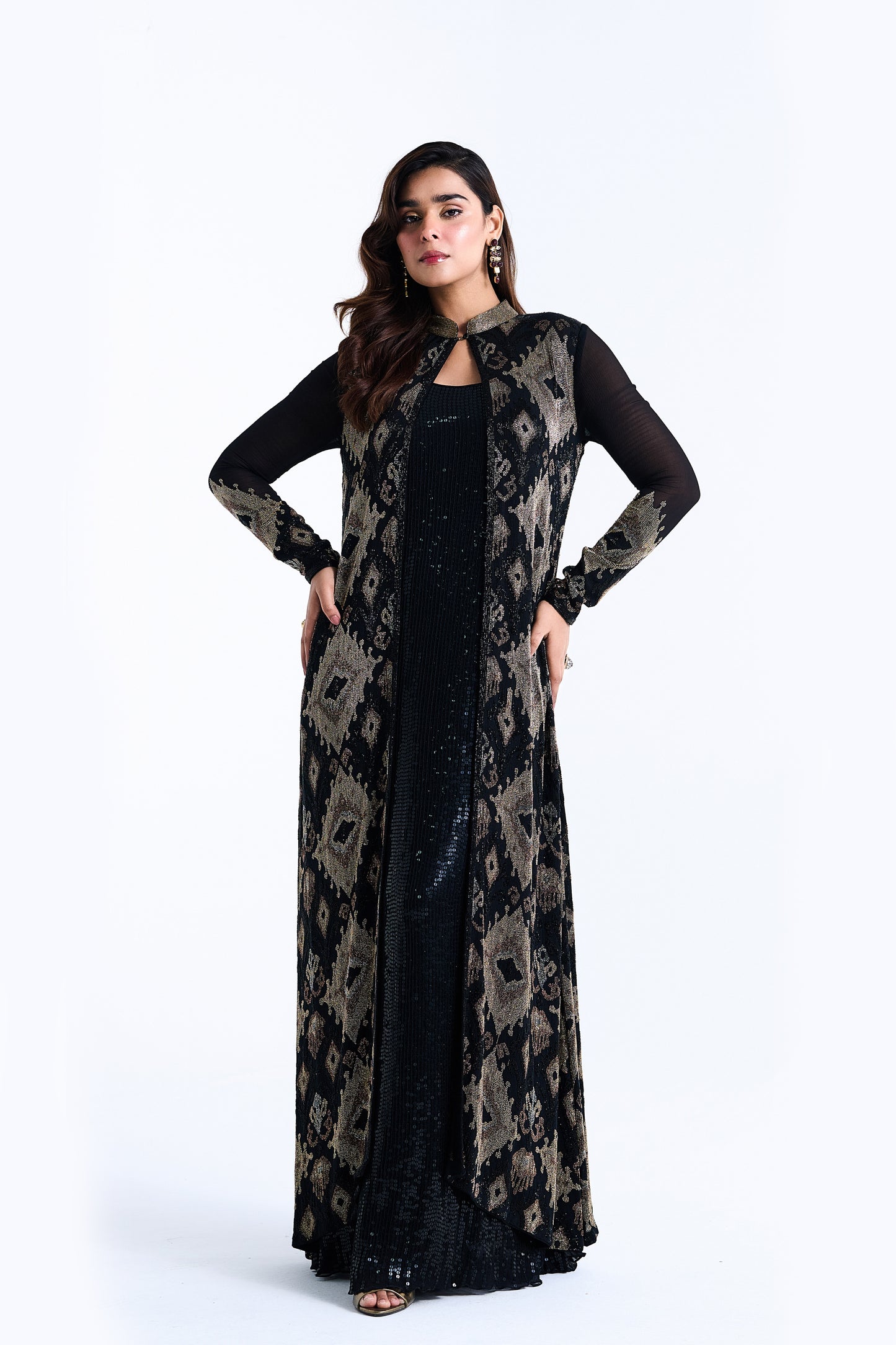 Jacket Set with Ikkat Cutdana Embroidery