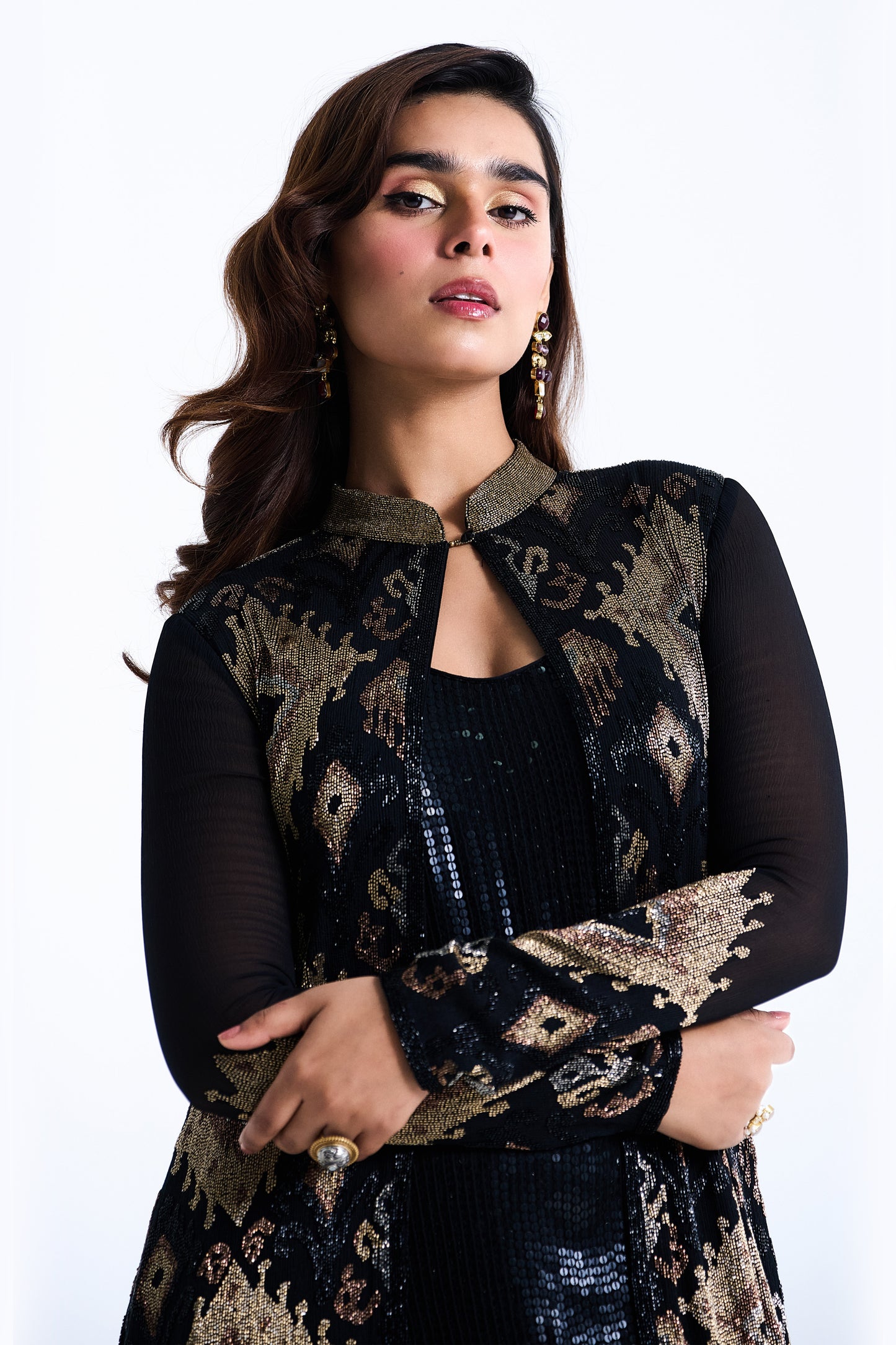 Jacket Set with Ikkat Cutdana Embroidery