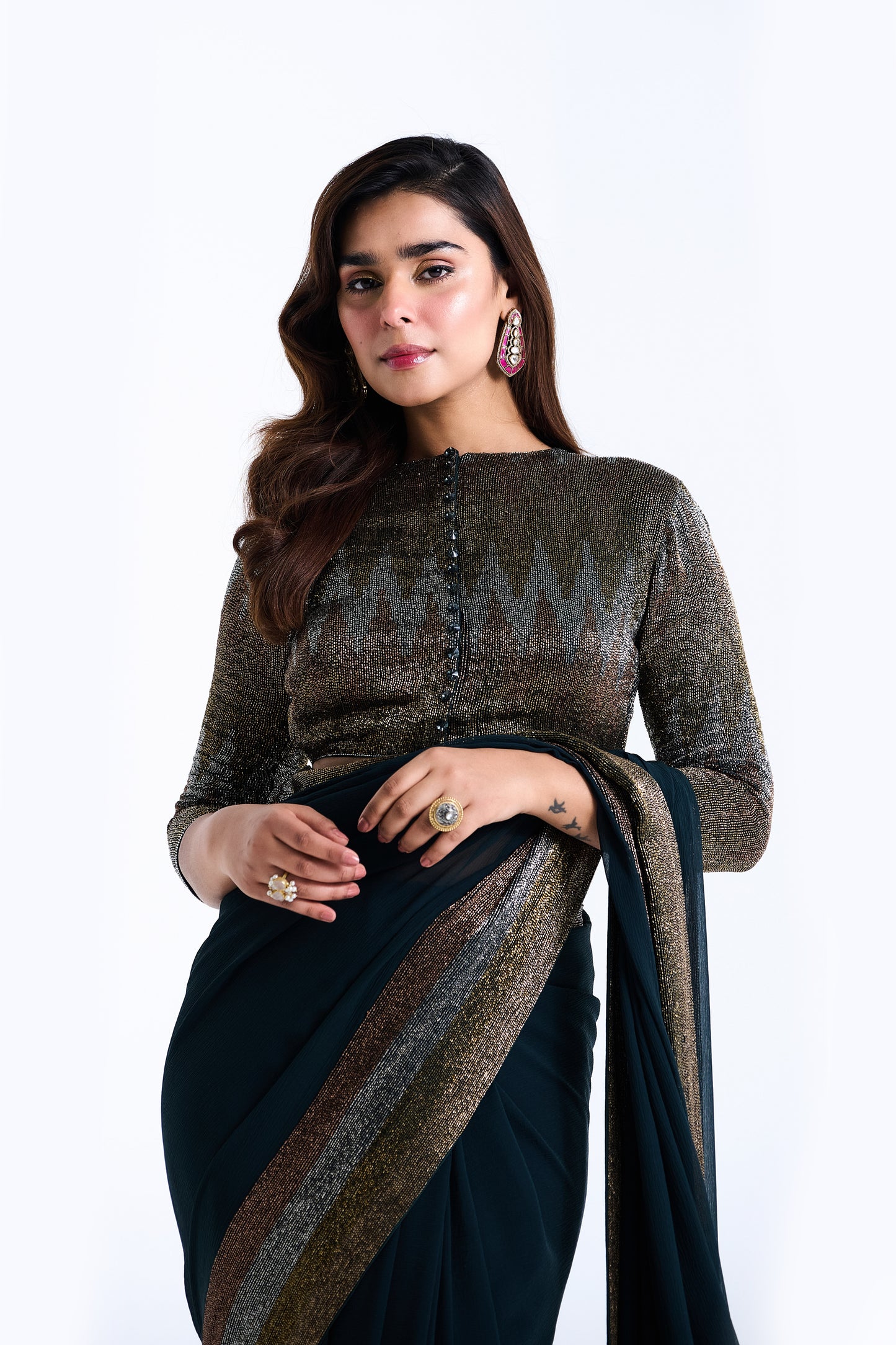 Sari Set with Zig Zag Cutdana Embroidery
