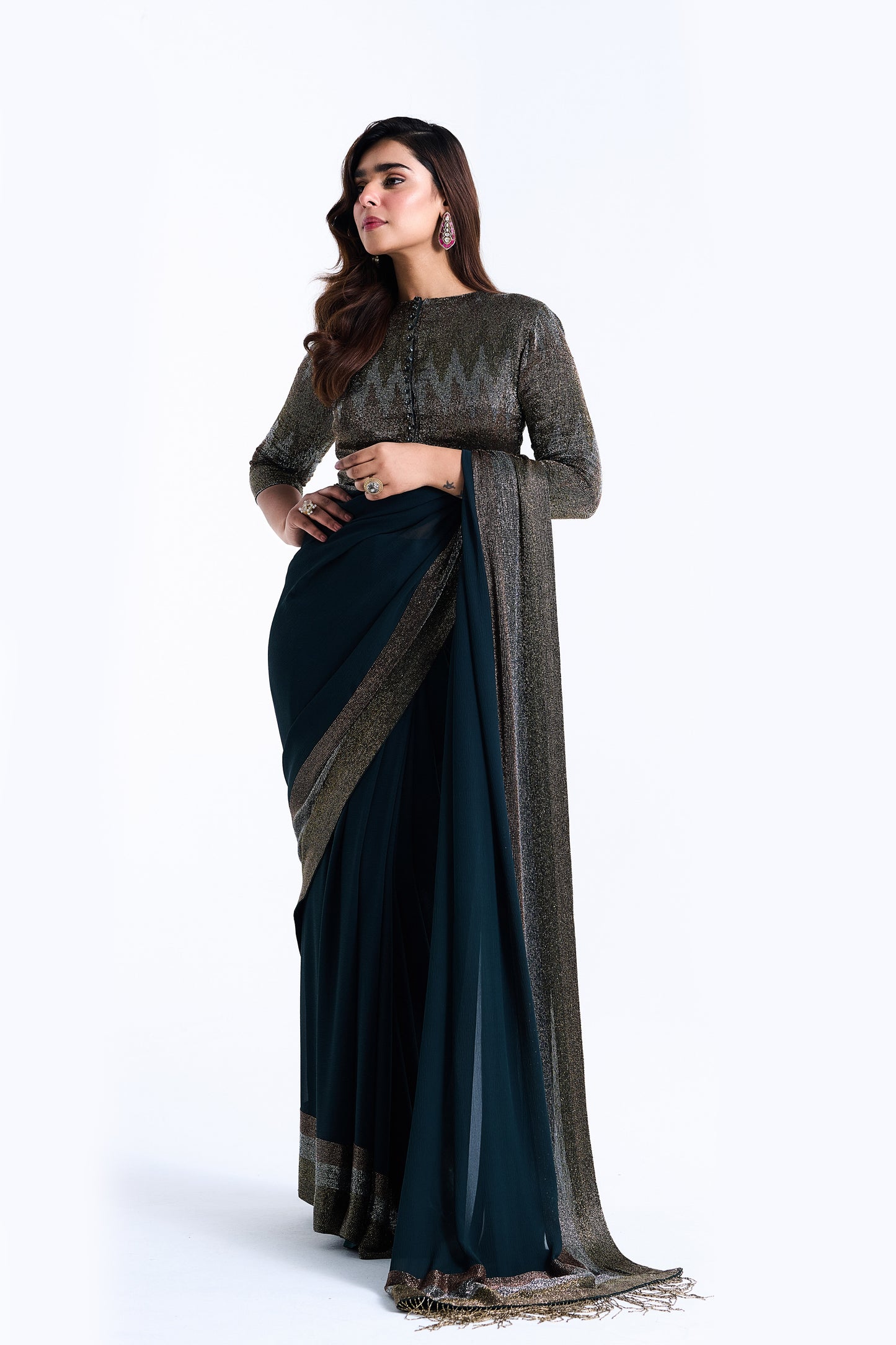 Sari Set with Zig Zag Cutdana Embroidery