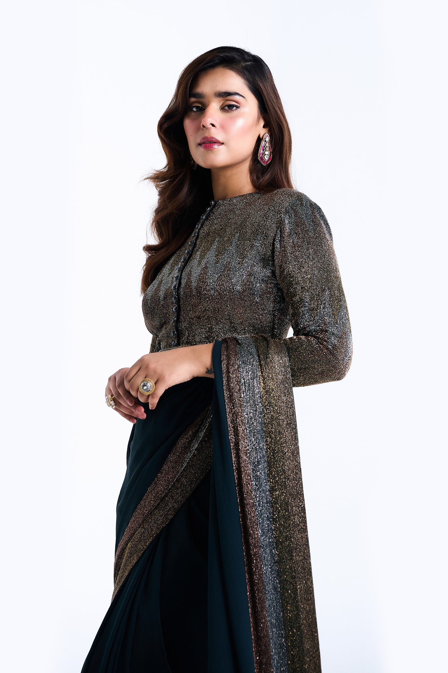 Sari Set with Zig Zag Cutdana Embroidery