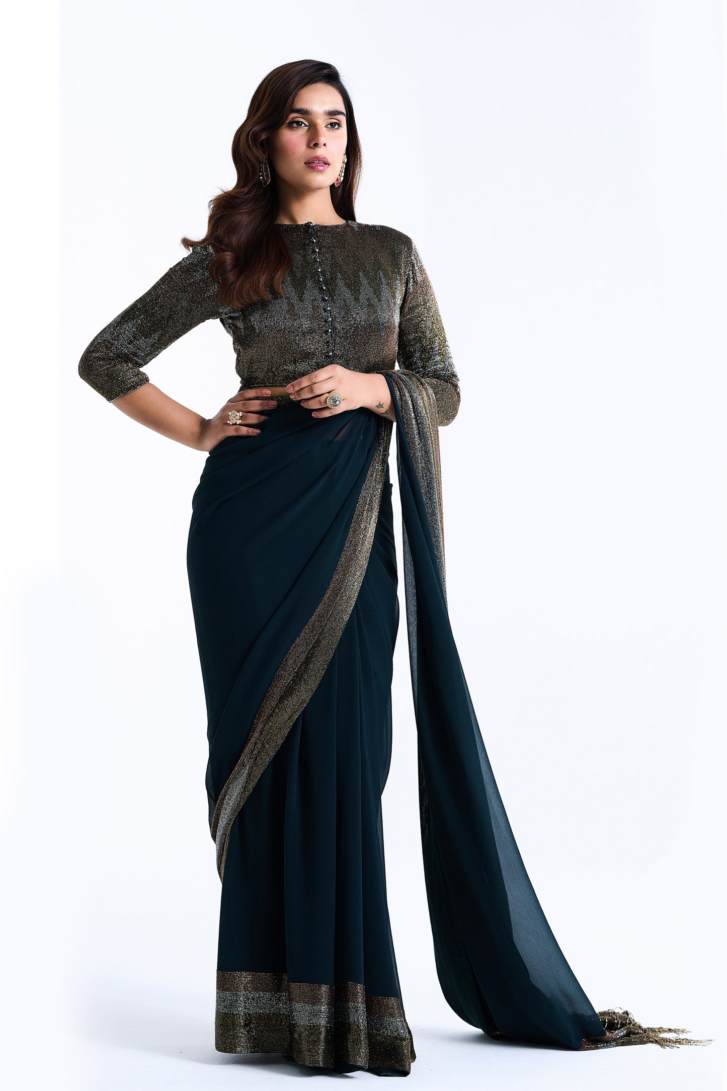 Sari Set with Zig Zag Cutdana Embroidery