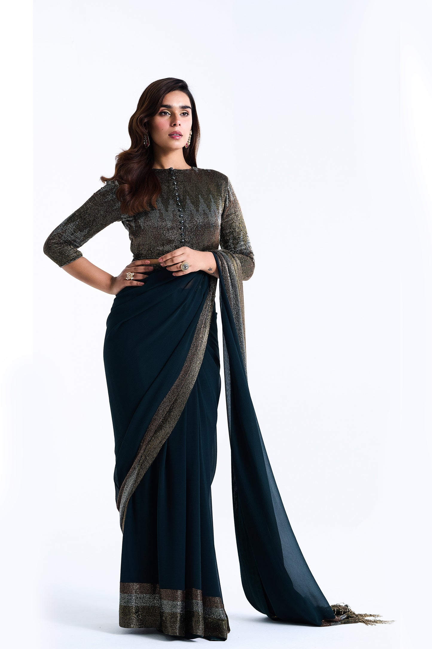 Sari Set with Zig Zag Cutdana Embroidery