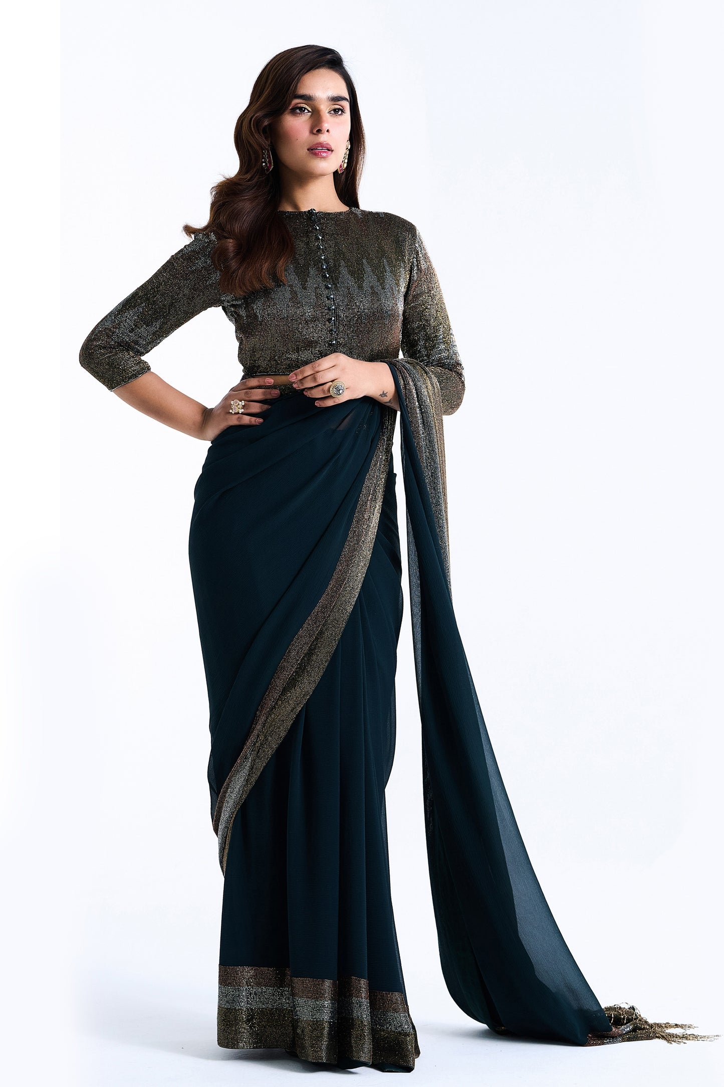 Sari Set with Zig Zag Cutdana Embroidery