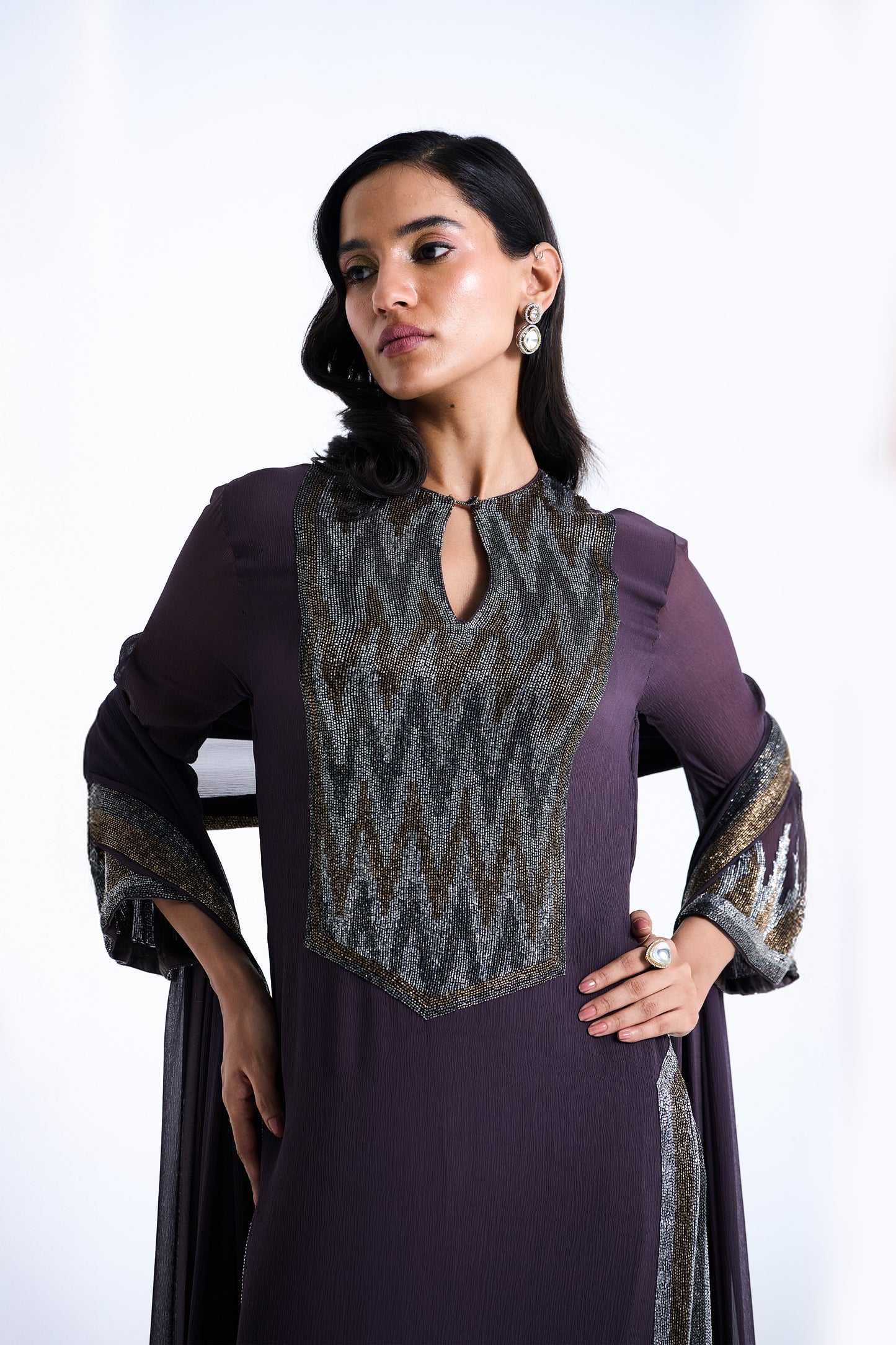 Kurta Set in Border Cutdana Embroidery