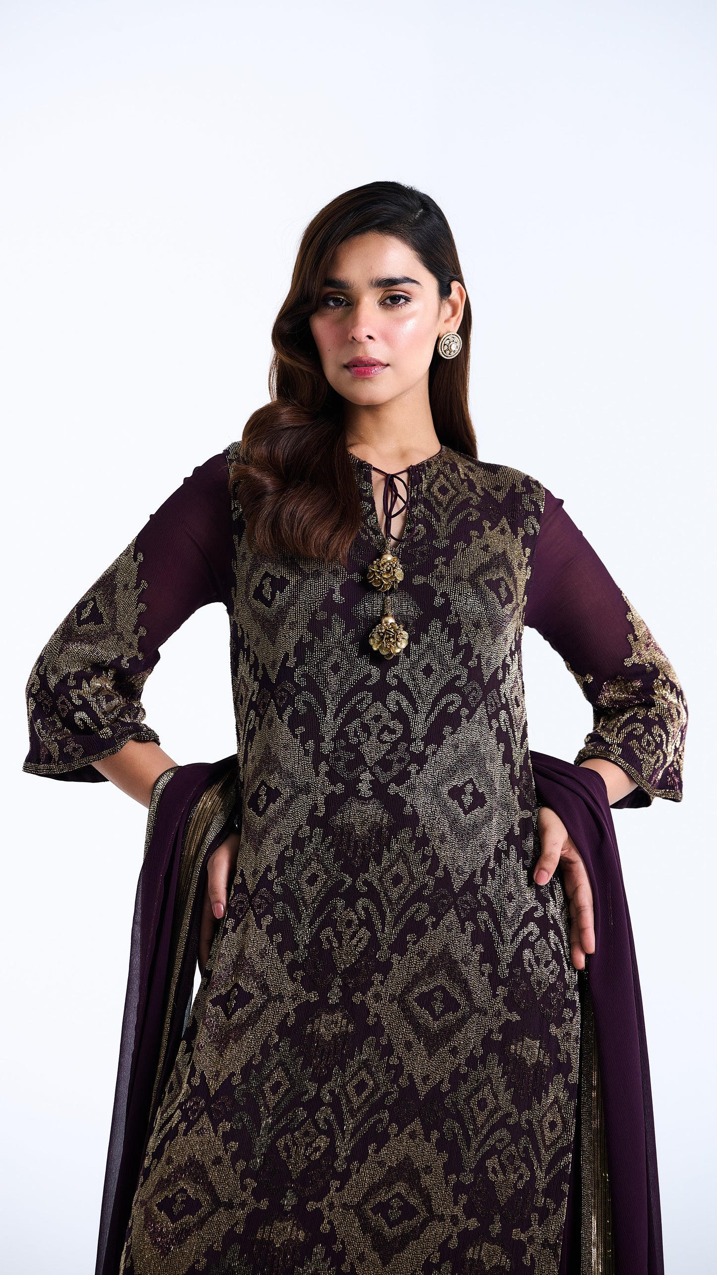 Kurta Set with Ikkat Cutdana Embroidery