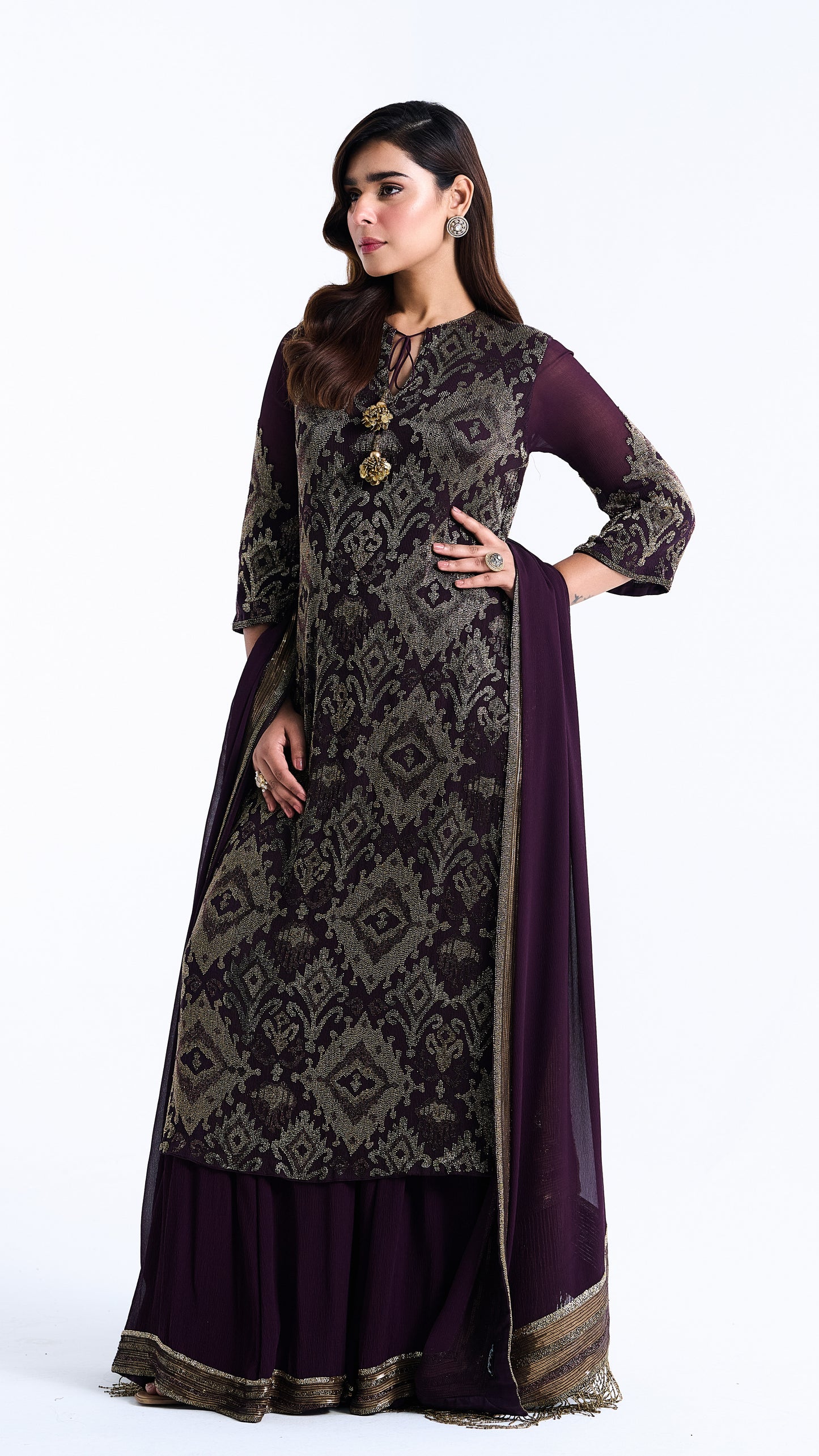 Kurta Set with Ikkat Cutdana Embroidery