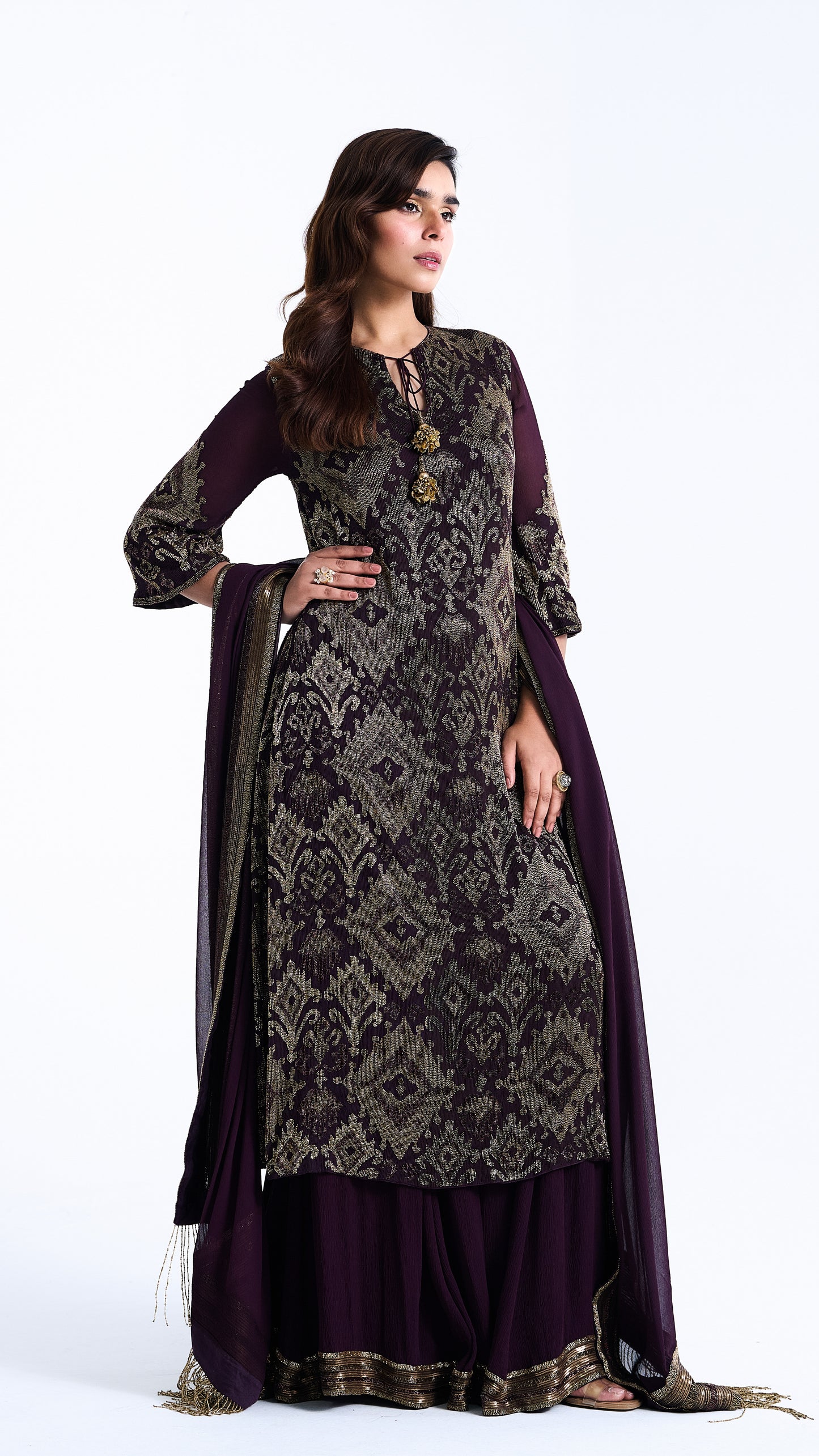 Kurta Set with Ikkat Cutdana Embroidery