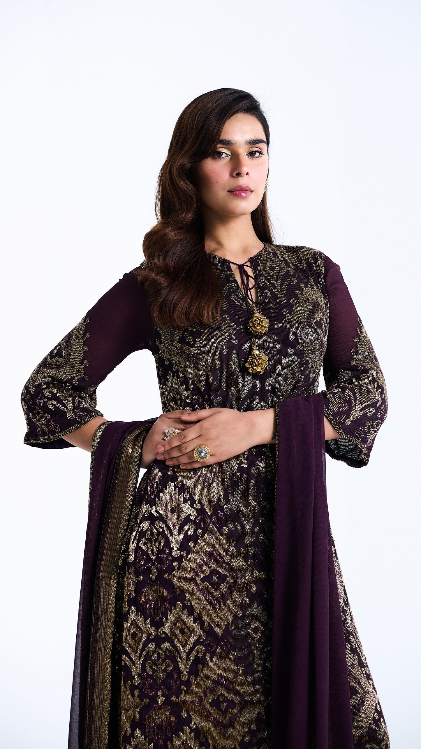 Kurta Set with Ikkat Cutdana Embroidery