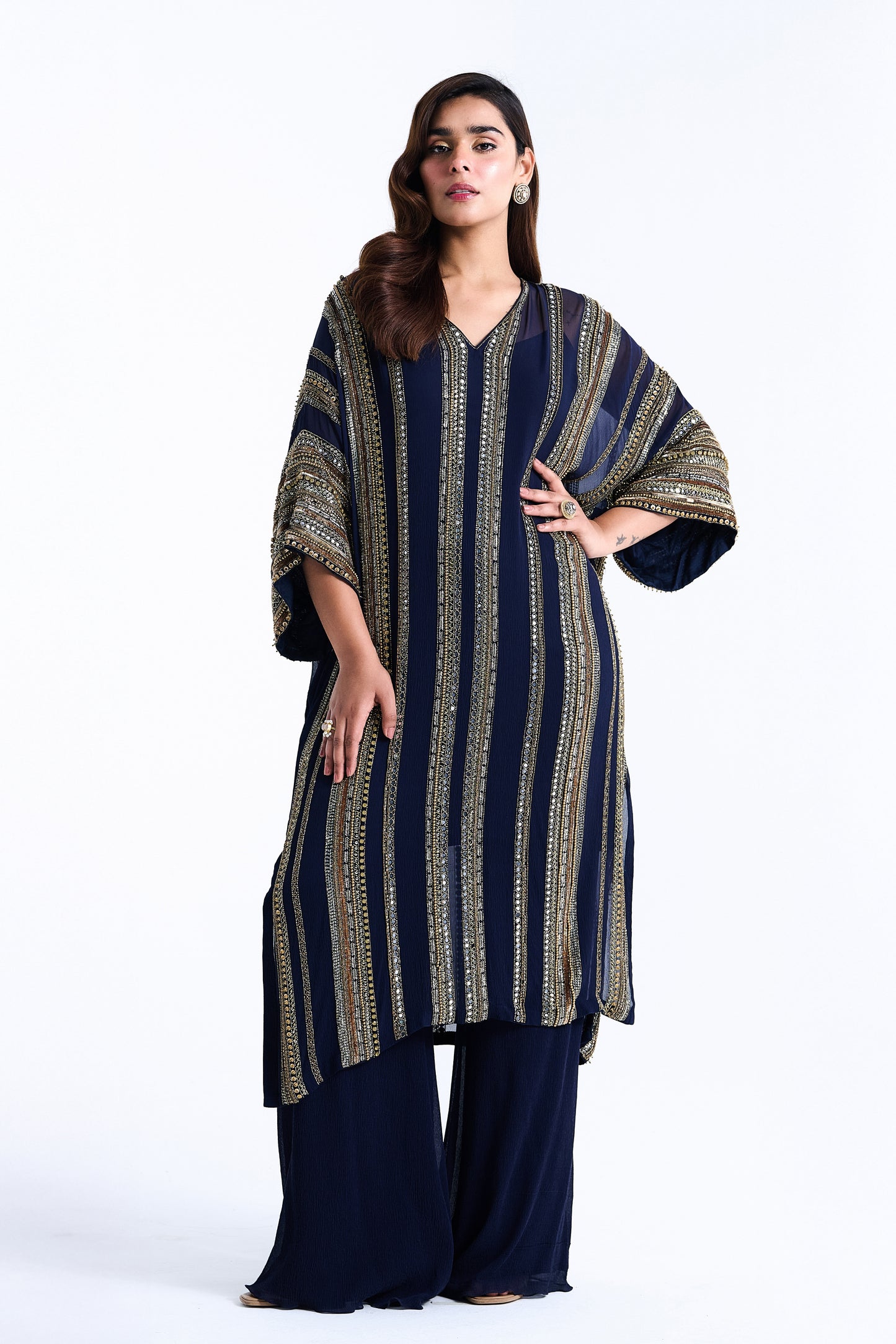 Kaftan Set in Sequin Mirror Loat Embroidery
