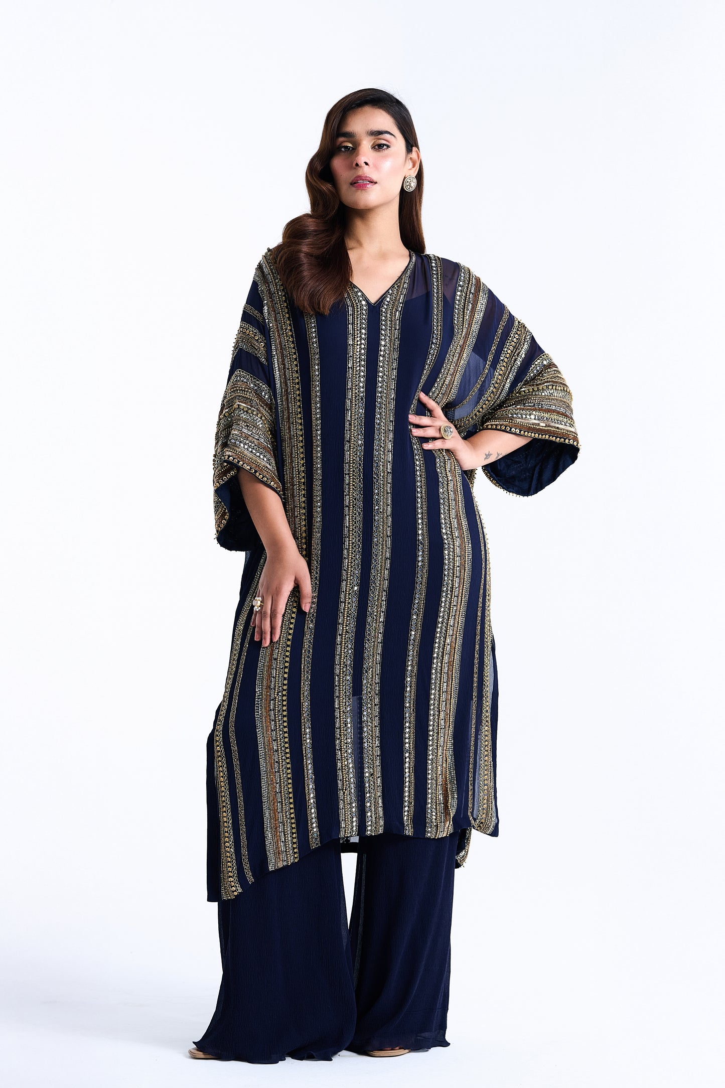 Kaftan Set in Sequin Mirror Loat Embroidery