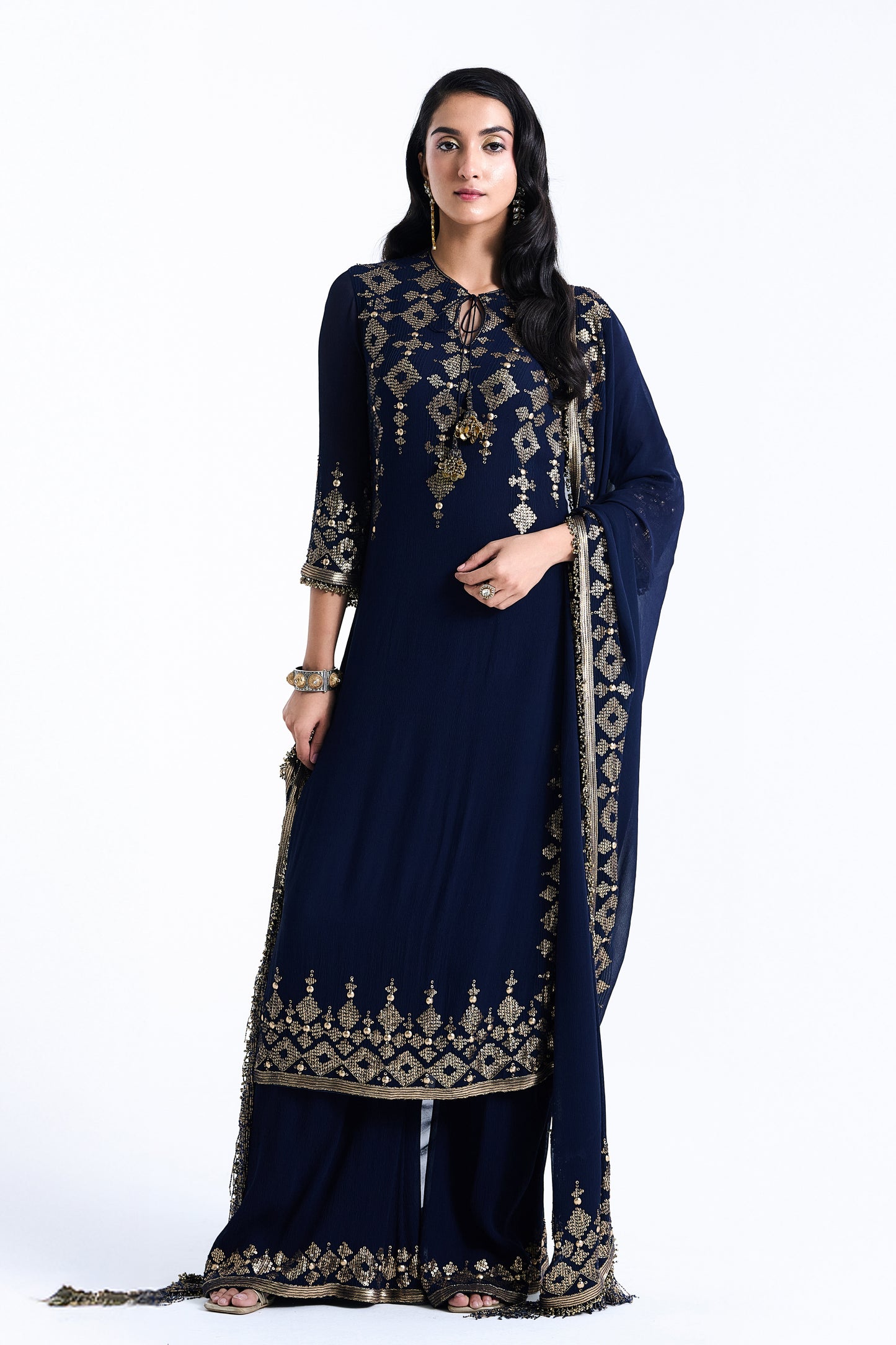 Kurta Set in Sequin Embroidery in Diya Border Design