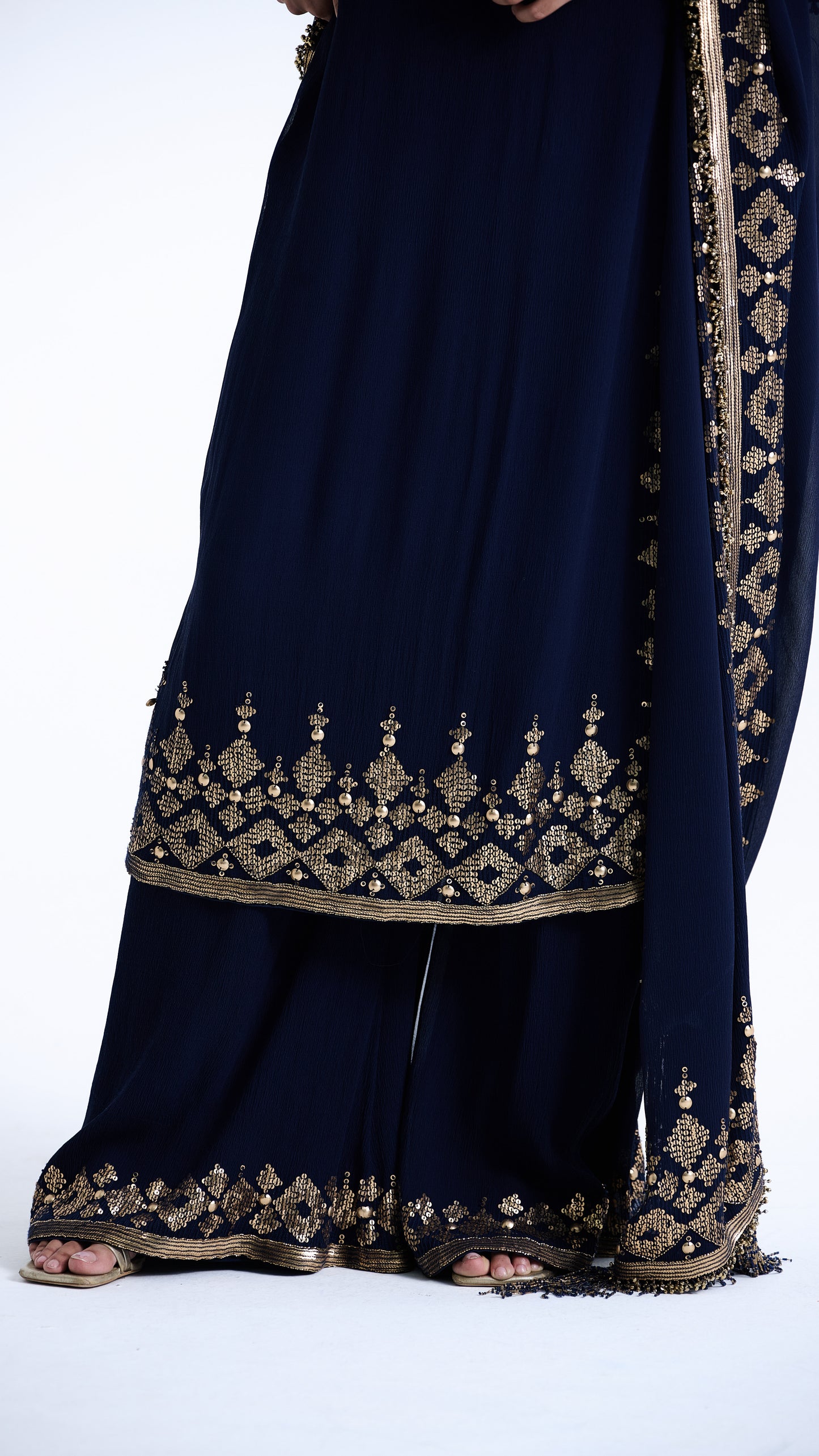 Kurta Set in Sequin Embroidery in Diya Border Design
