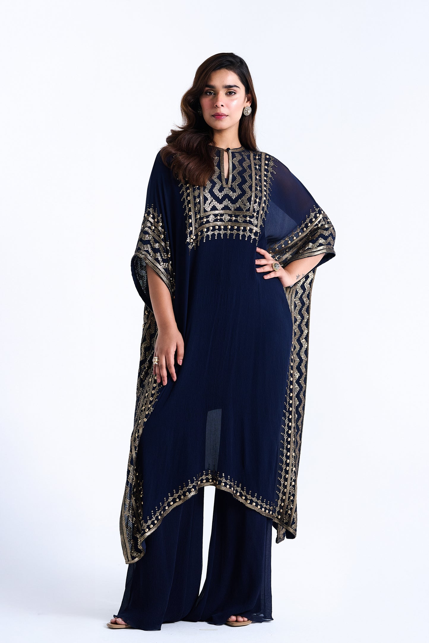 Kaftan Set in Sequin Embroidery in Diya Border Design