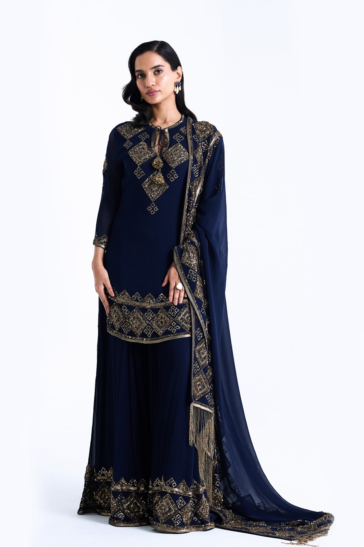 Sharara Set in a Geometric Sequin Pattern