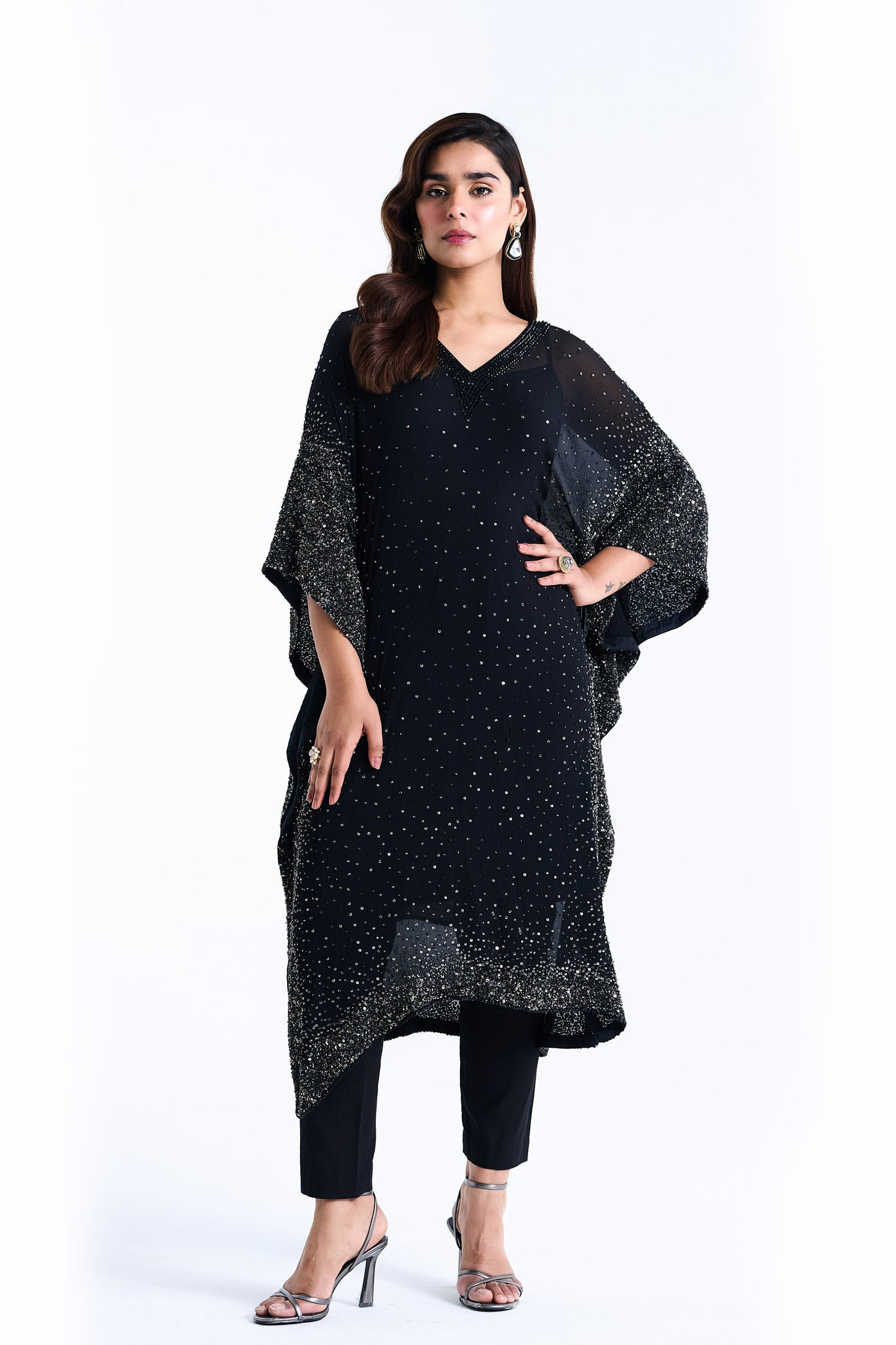 Kaftan Set in Stone and Sequin Embroidery