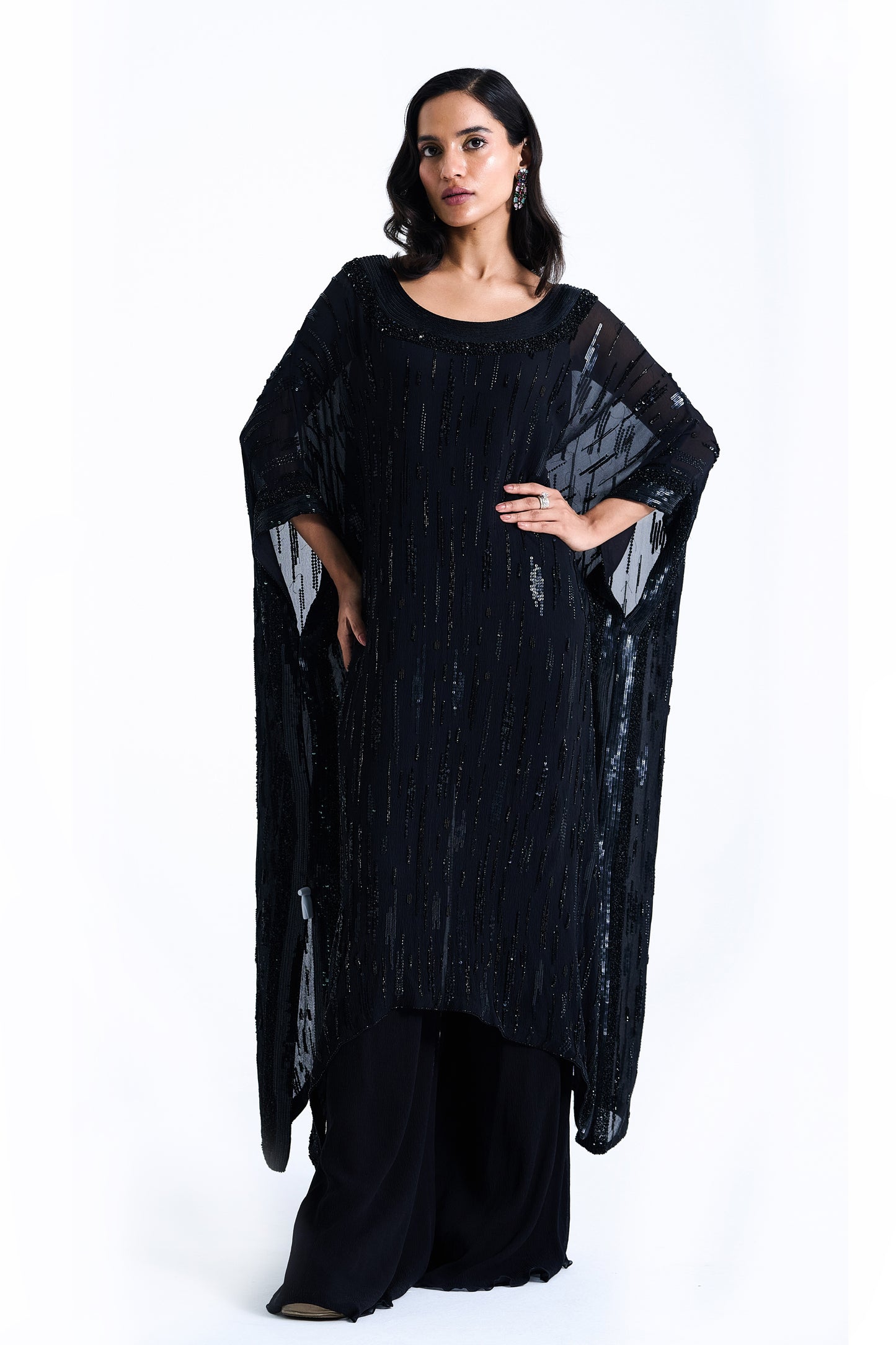 Kaftan Set in Abstract Sequin Embroidery