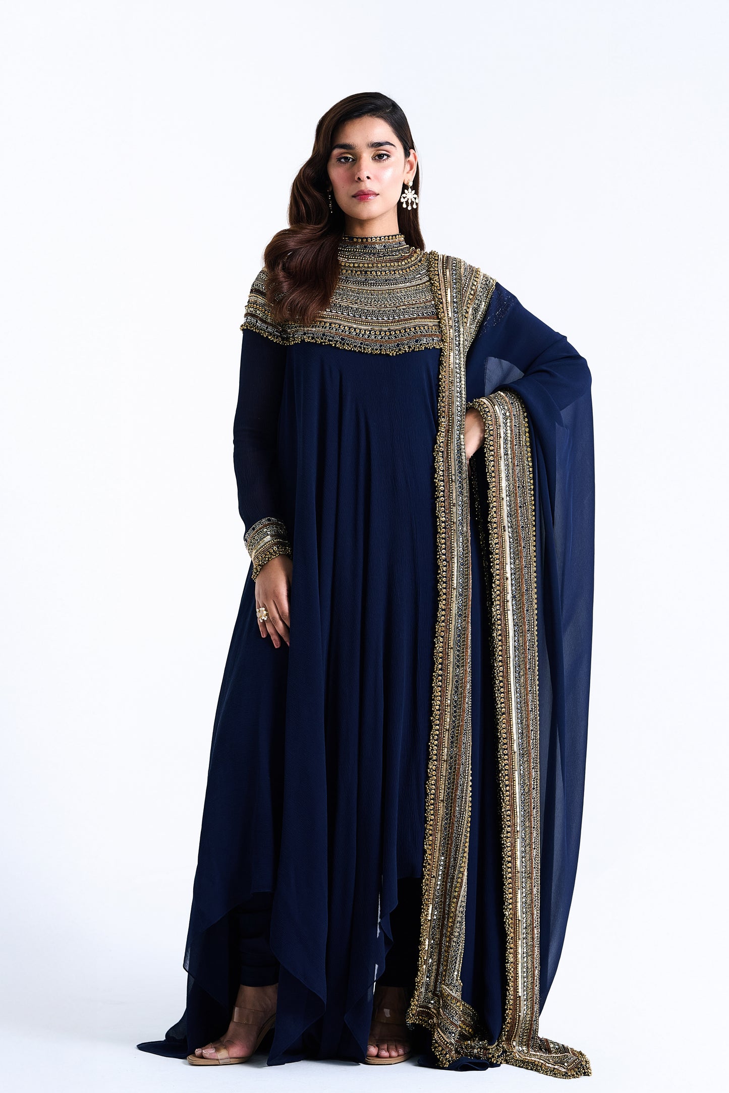 Asymmetric Kurta Set in Sequin Mirror and Loat Embroidery