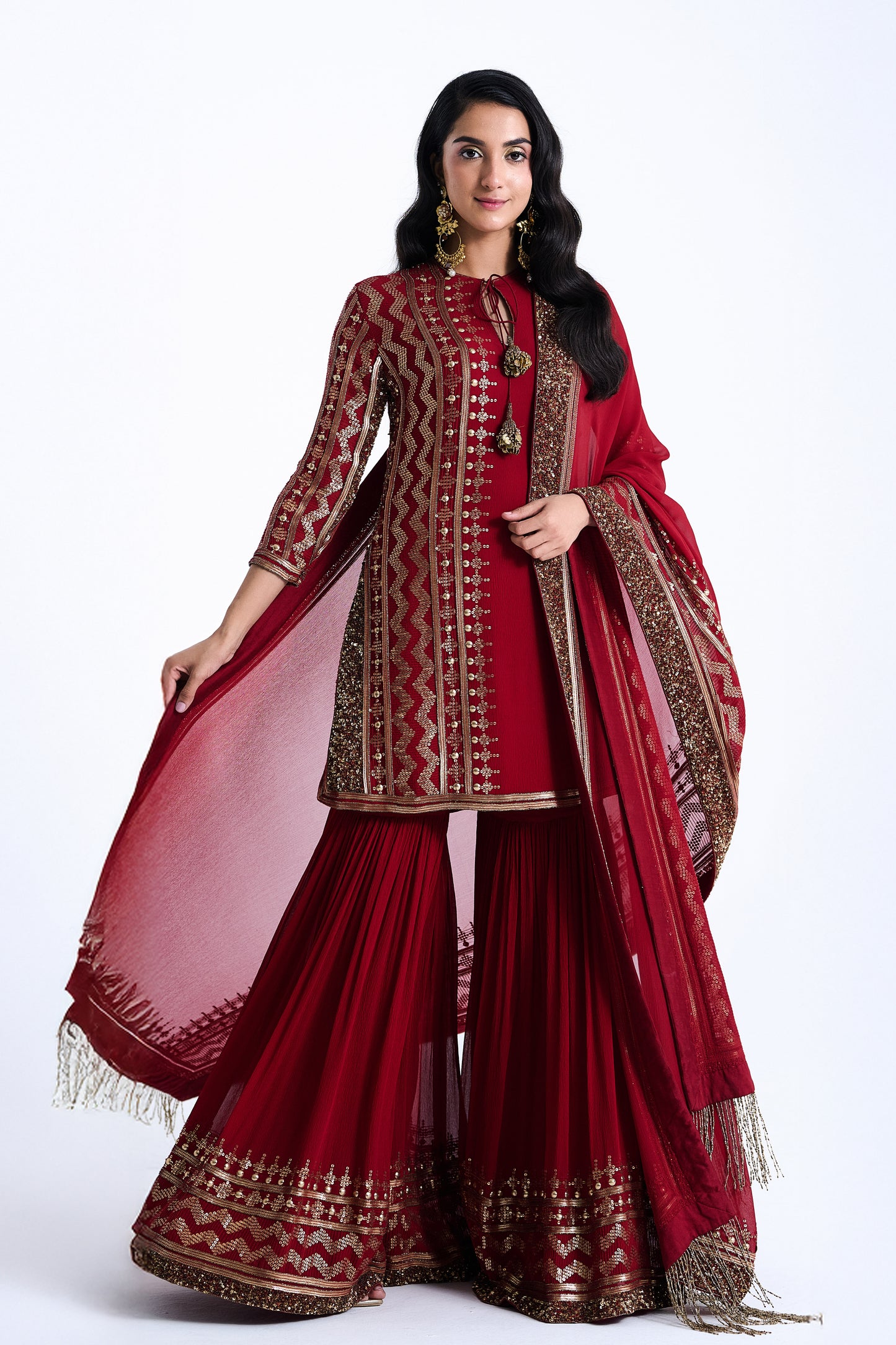 Sharara Set in Sequin Embroidery in Diya Border Design