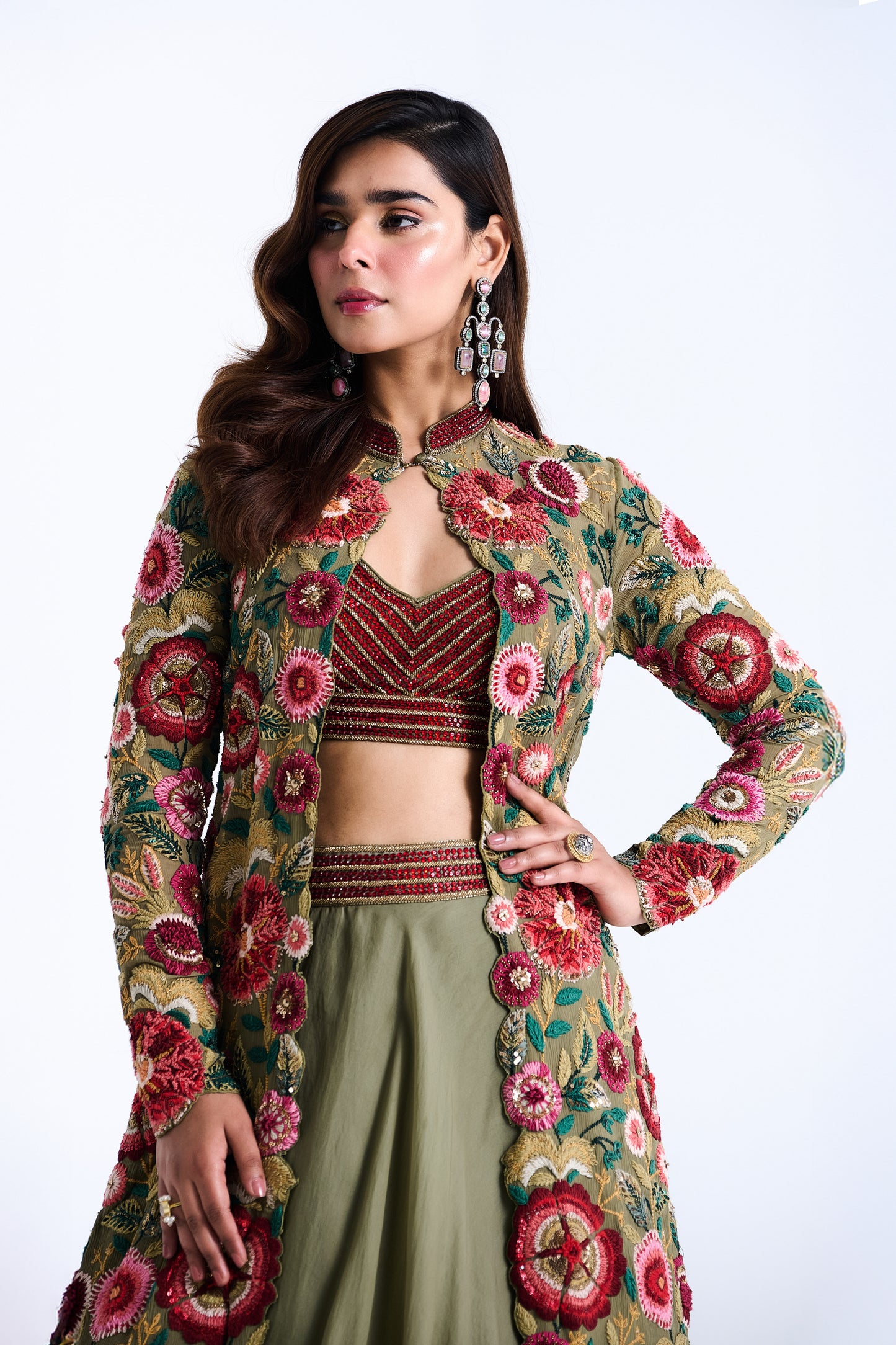 Jacket Set in Anchor Garden Thread Embroidery