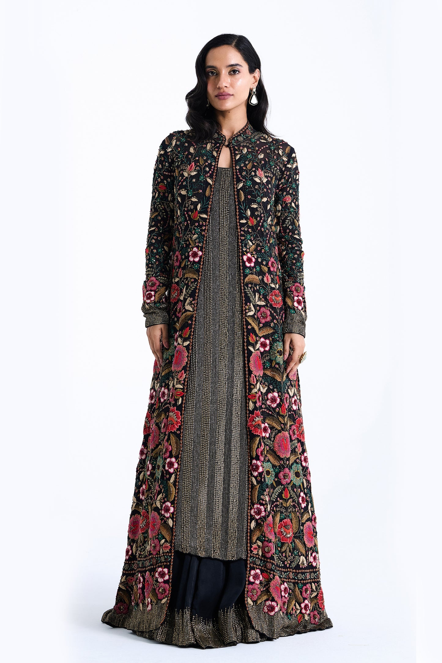 Jacket Set in Persian Floral Thread Embroidery
