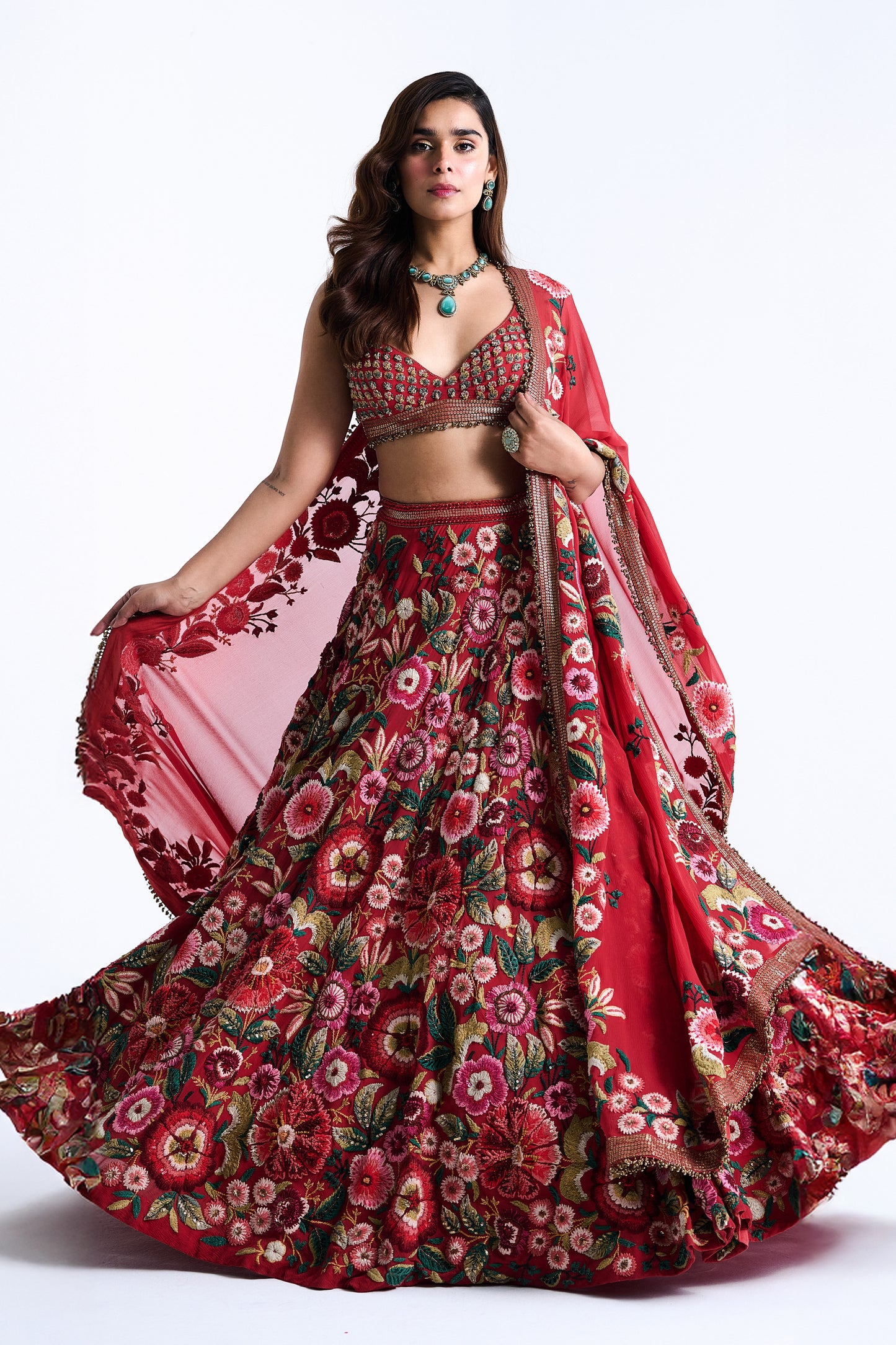 Lehenga Set in Anchor Garden Thread Embroidery
