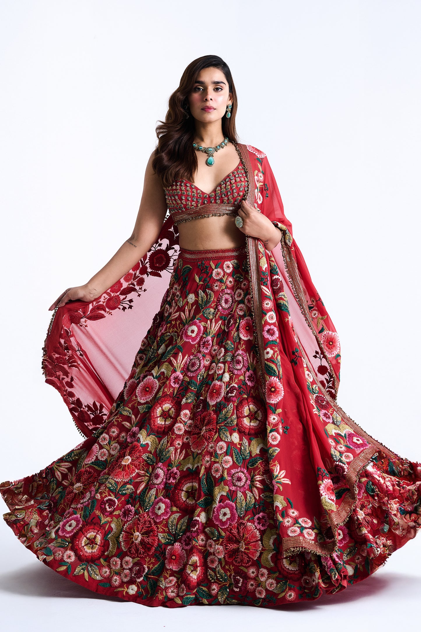 Lehenga Set in Anchor Garden Thread Embroidery