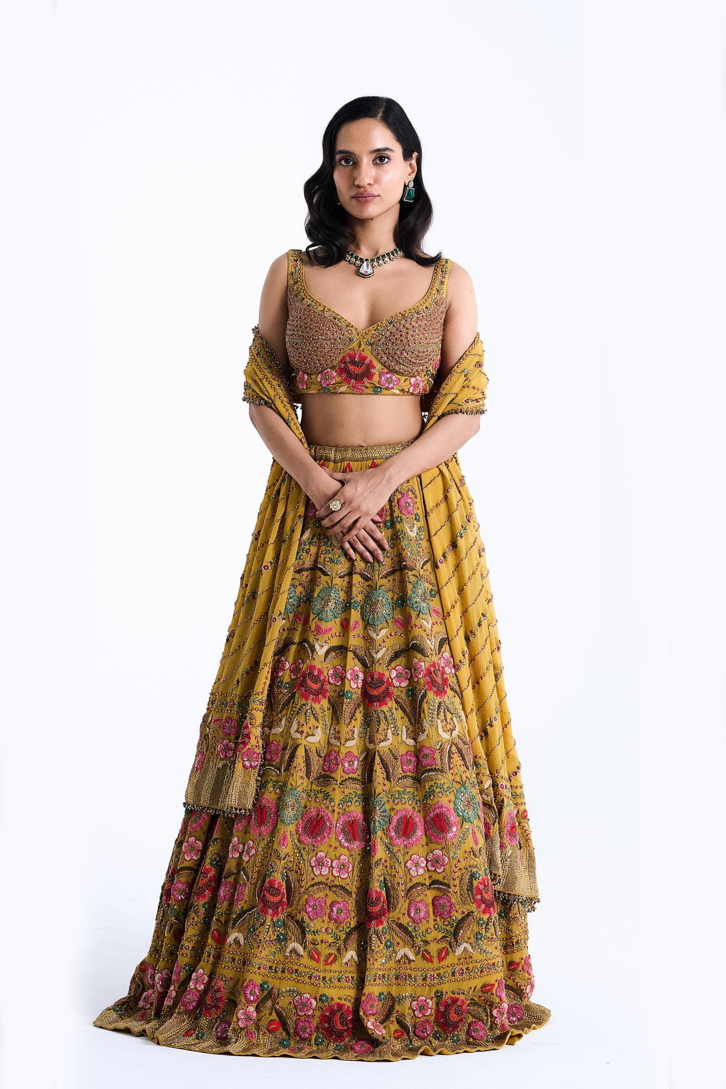 Lehenga Set in Persian Floral Thread Embroidery