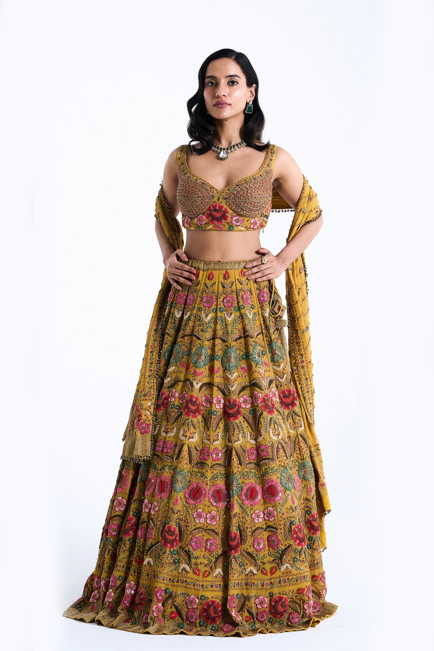 Lehenga Set in Persian Floral Thread Embroidery
