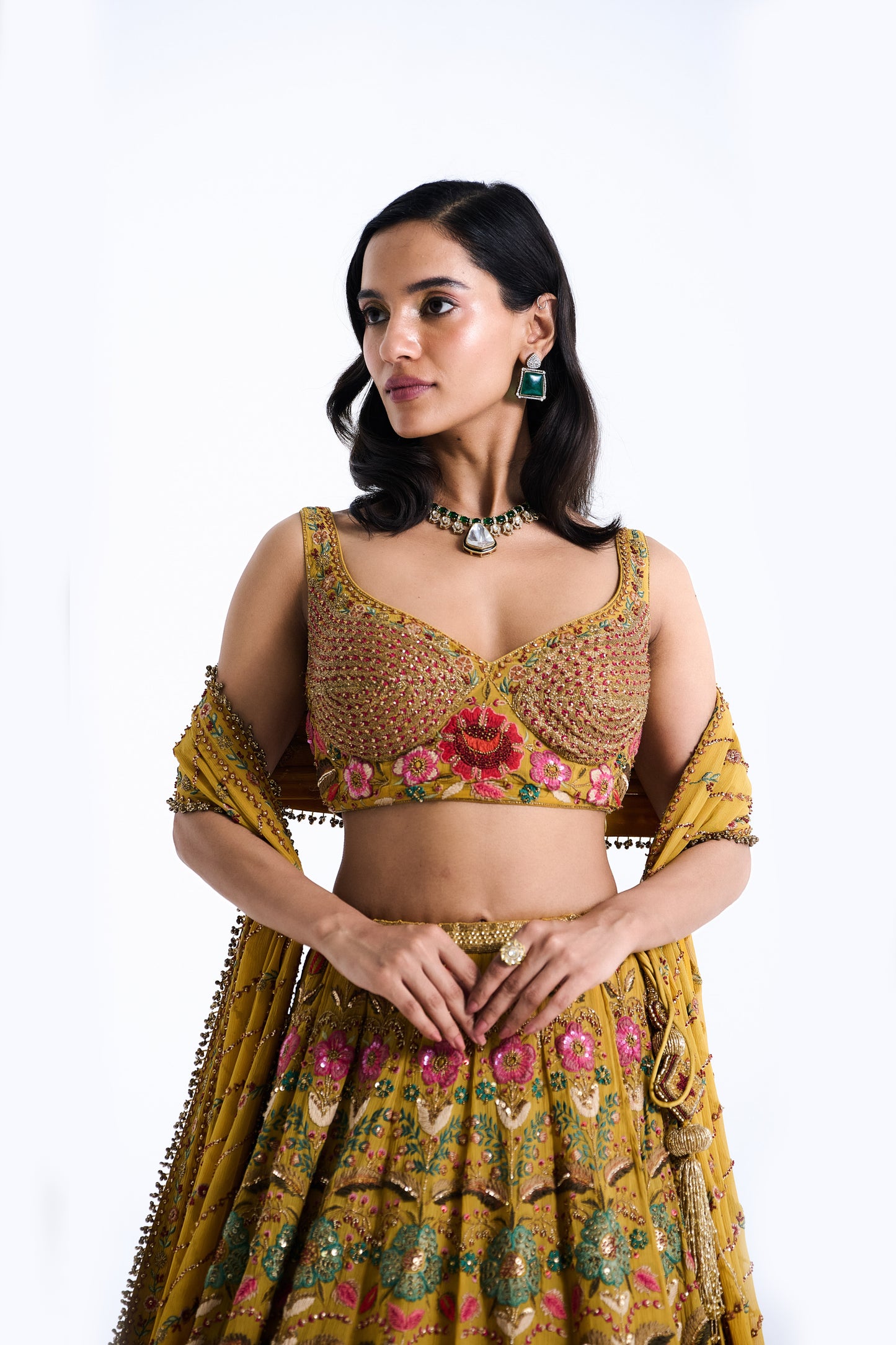 Lehenga Set in Persian Floral Thread Embroidery