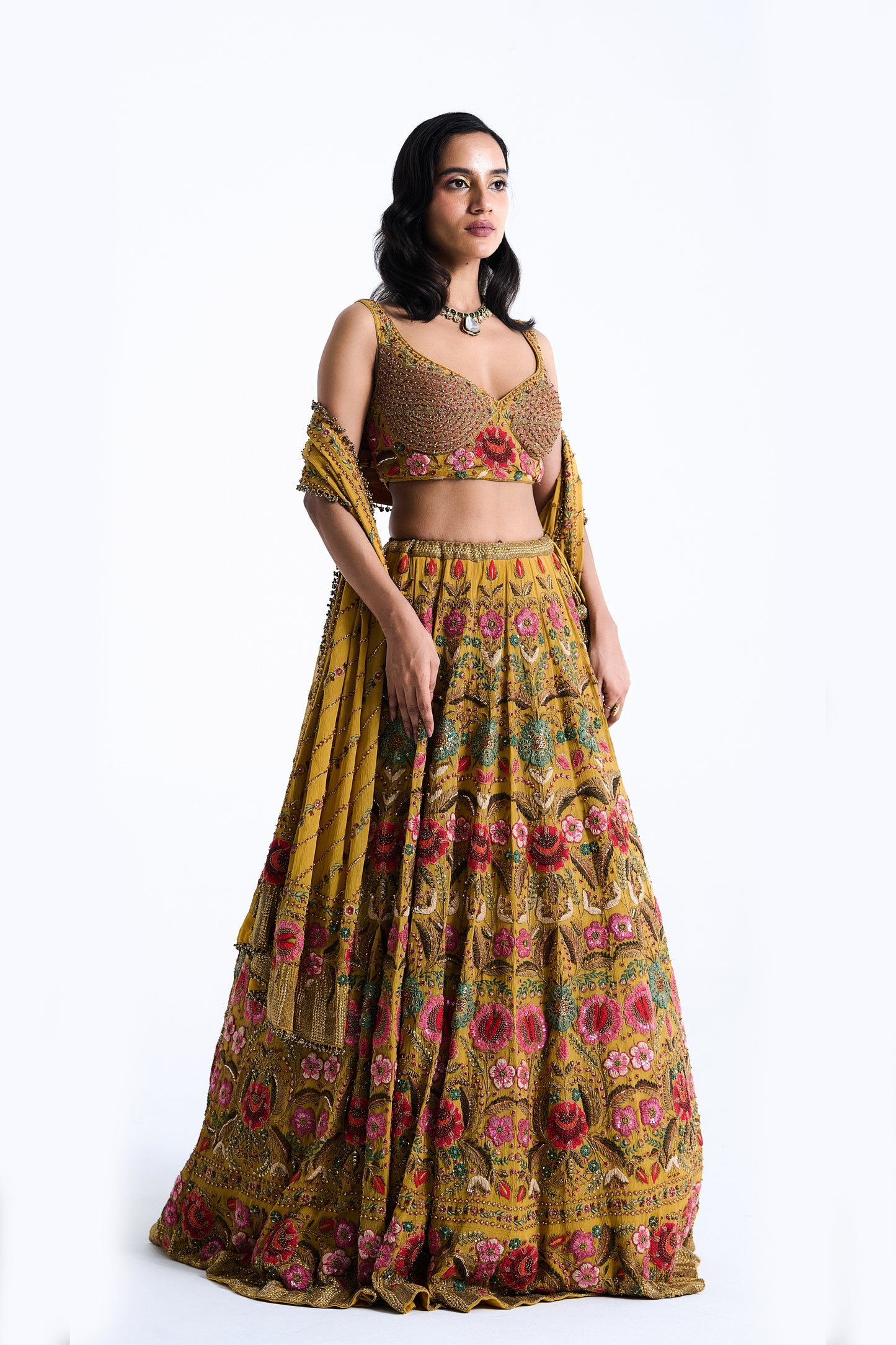 Lehenga Set in Persian Floral Thread Embroidery