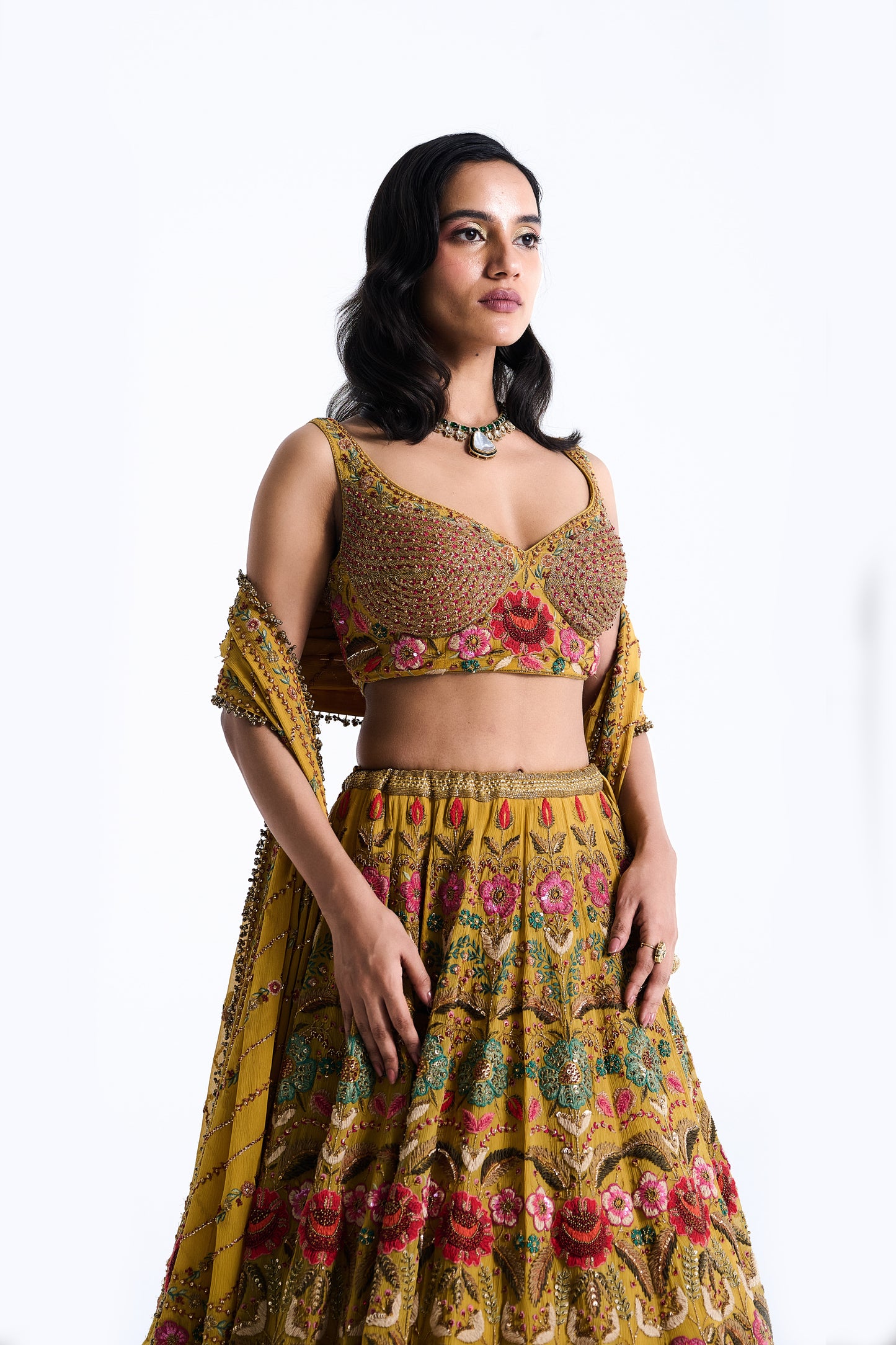Lehenga Set in Persian Floral Thread Embroidery