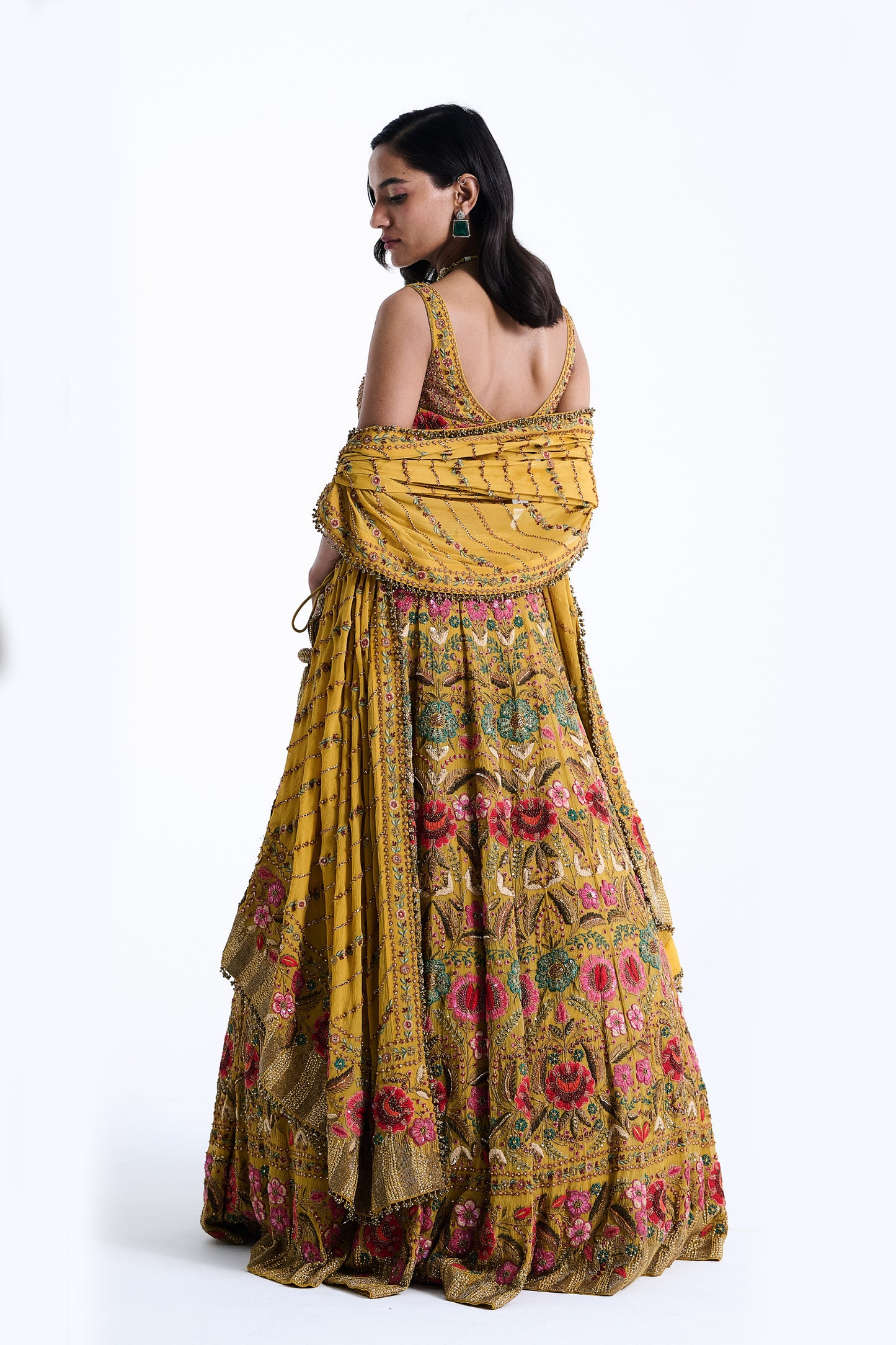 Lehenga Set in Persian Floral Thread Embroidery
