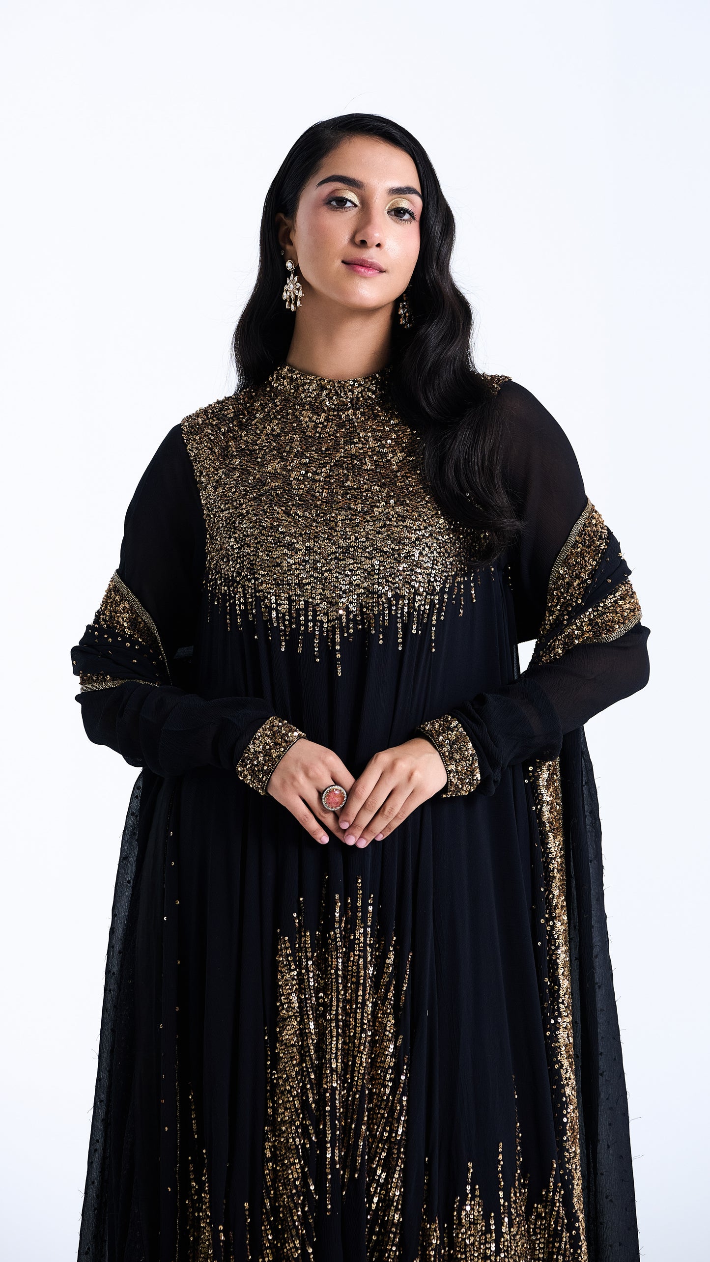 Asymmetric Kurta Set in Line Sequin Embroidery