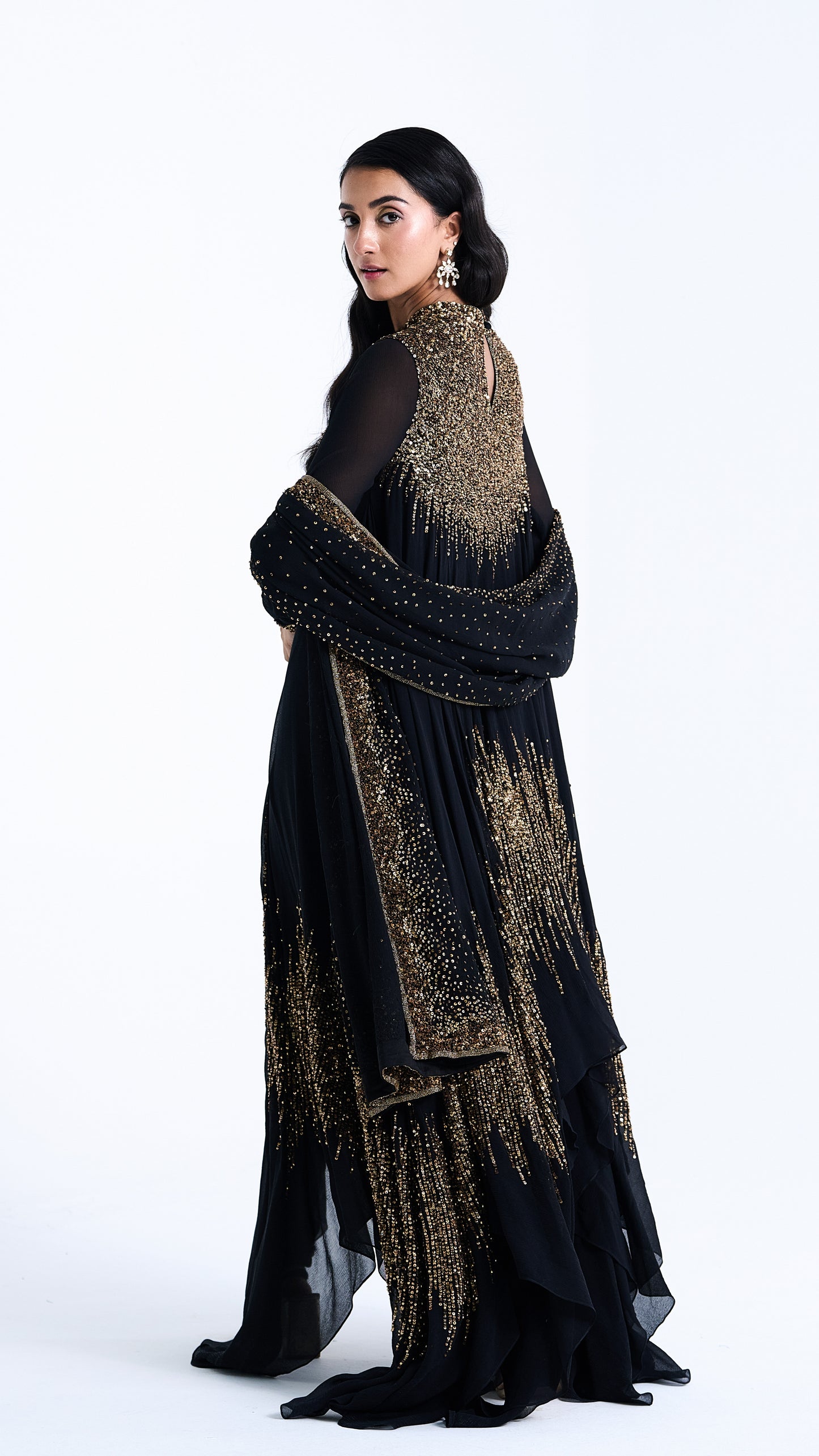 Asymmetric Kurta Set in Line Sequin Embroidery