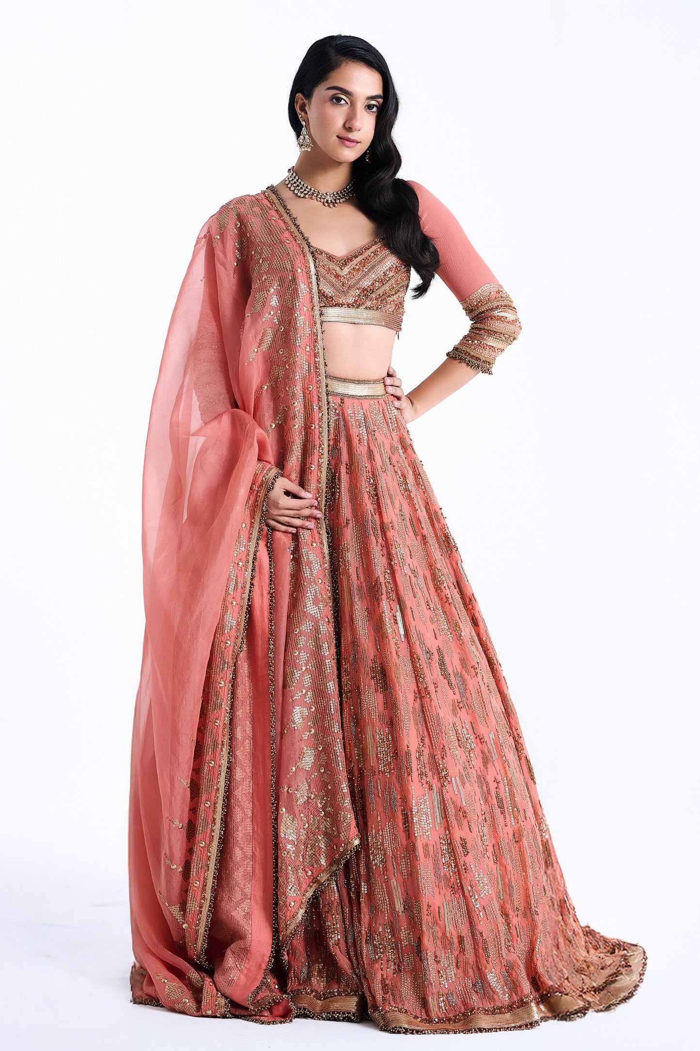 Lehenga Set in Abstract Sequin Embroidery