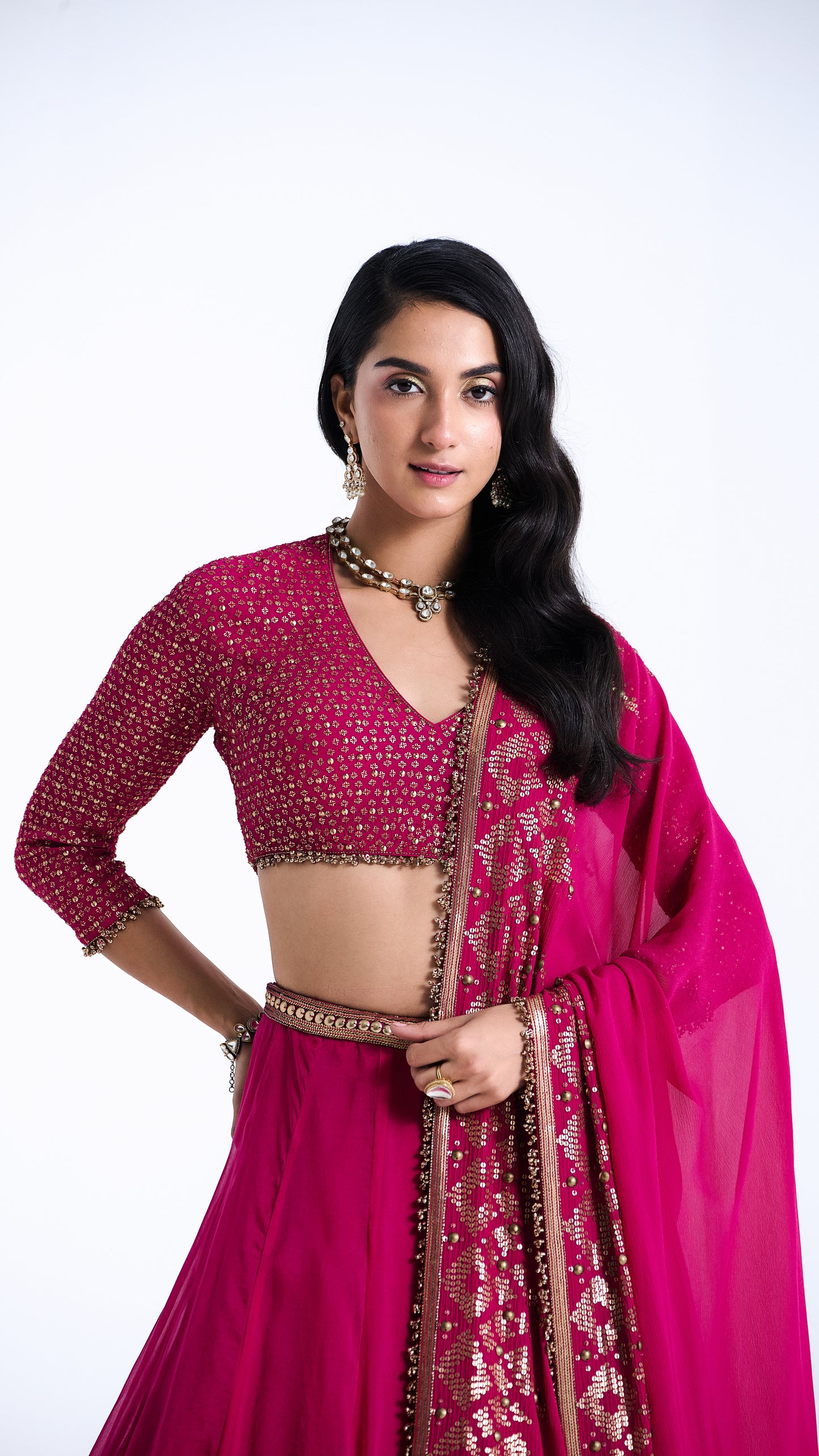 Lehenga Set in Sequin Embroidery in Diya Border Design