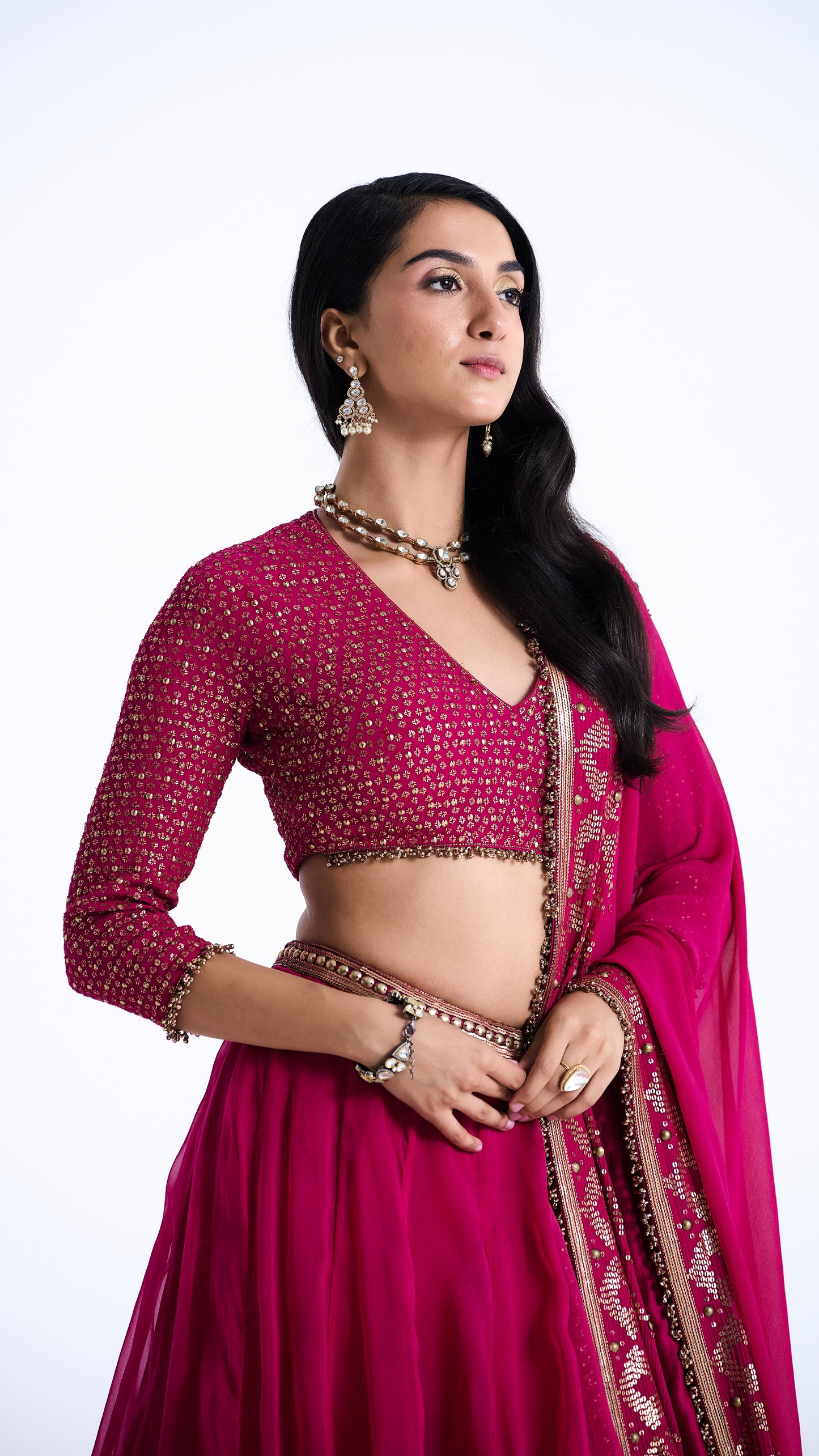 Lehenga Set in Sequin Embroidery in Diya Border Design
