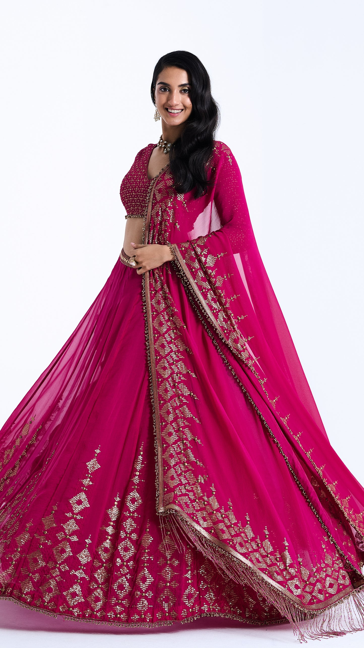 Lehenga Set in Sequin Embroidery in Diya Border Design