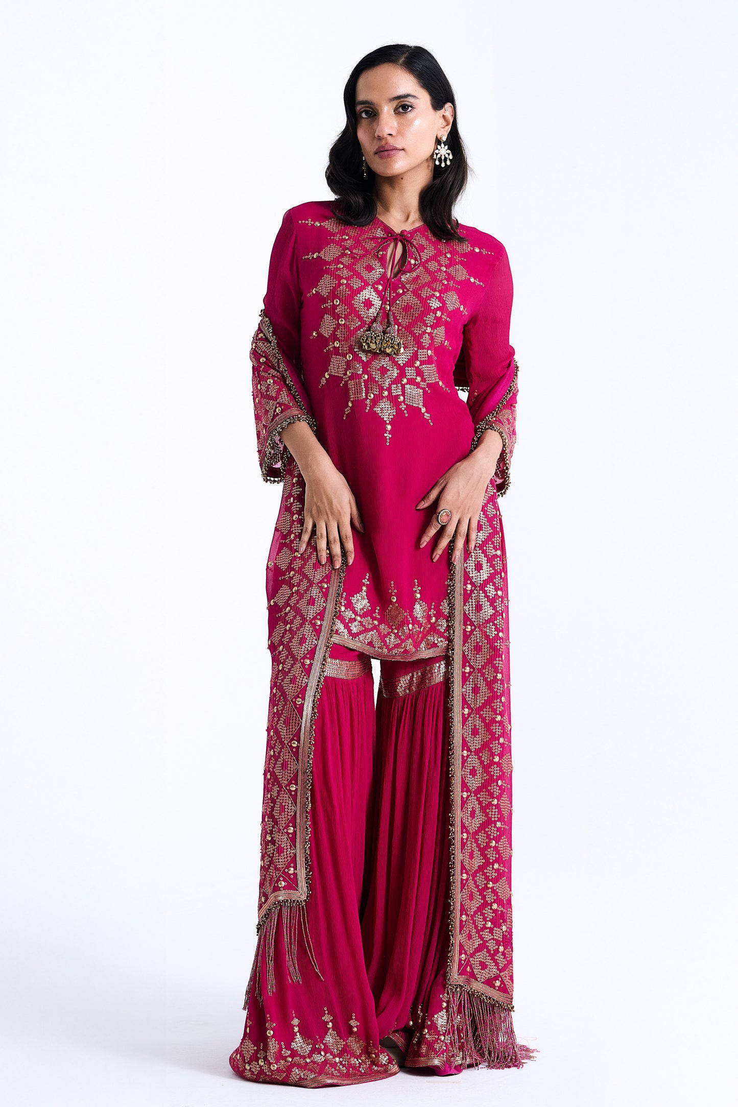 Gharara Set in Sequin Diya Border Design Embroidery