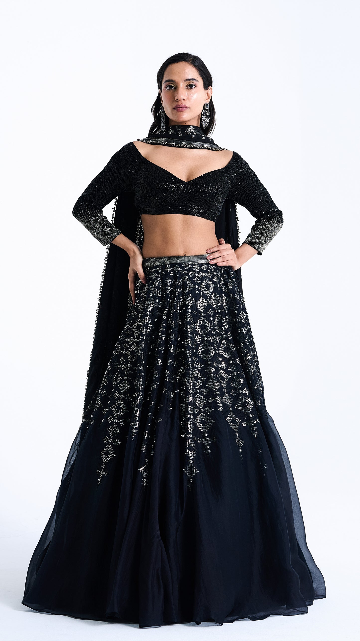 Lehenga Set in Sequin Embroidery in Diya Border Design