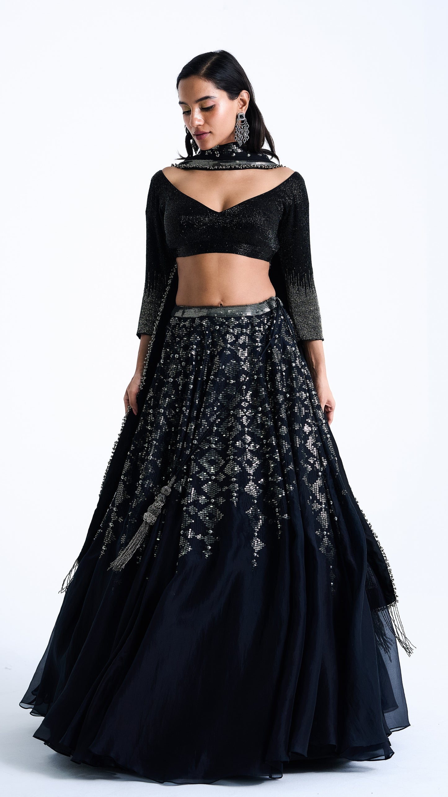 Lehenga Set in Sequin Embroidery in Diya Border Design
