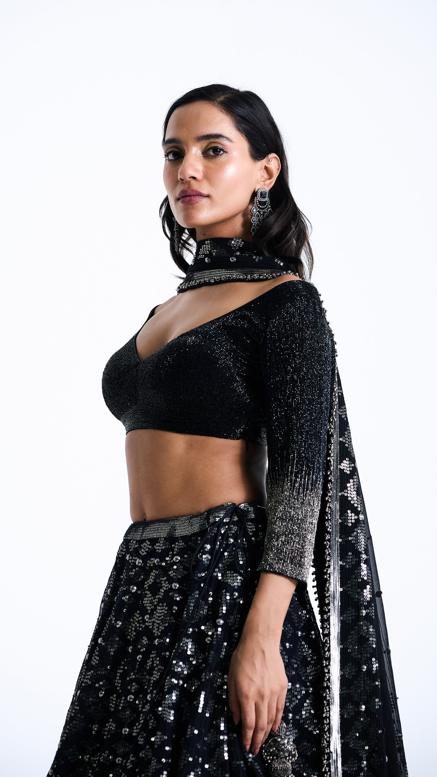 Lehenga Set in Sequin Embroidery in Diya Border Design