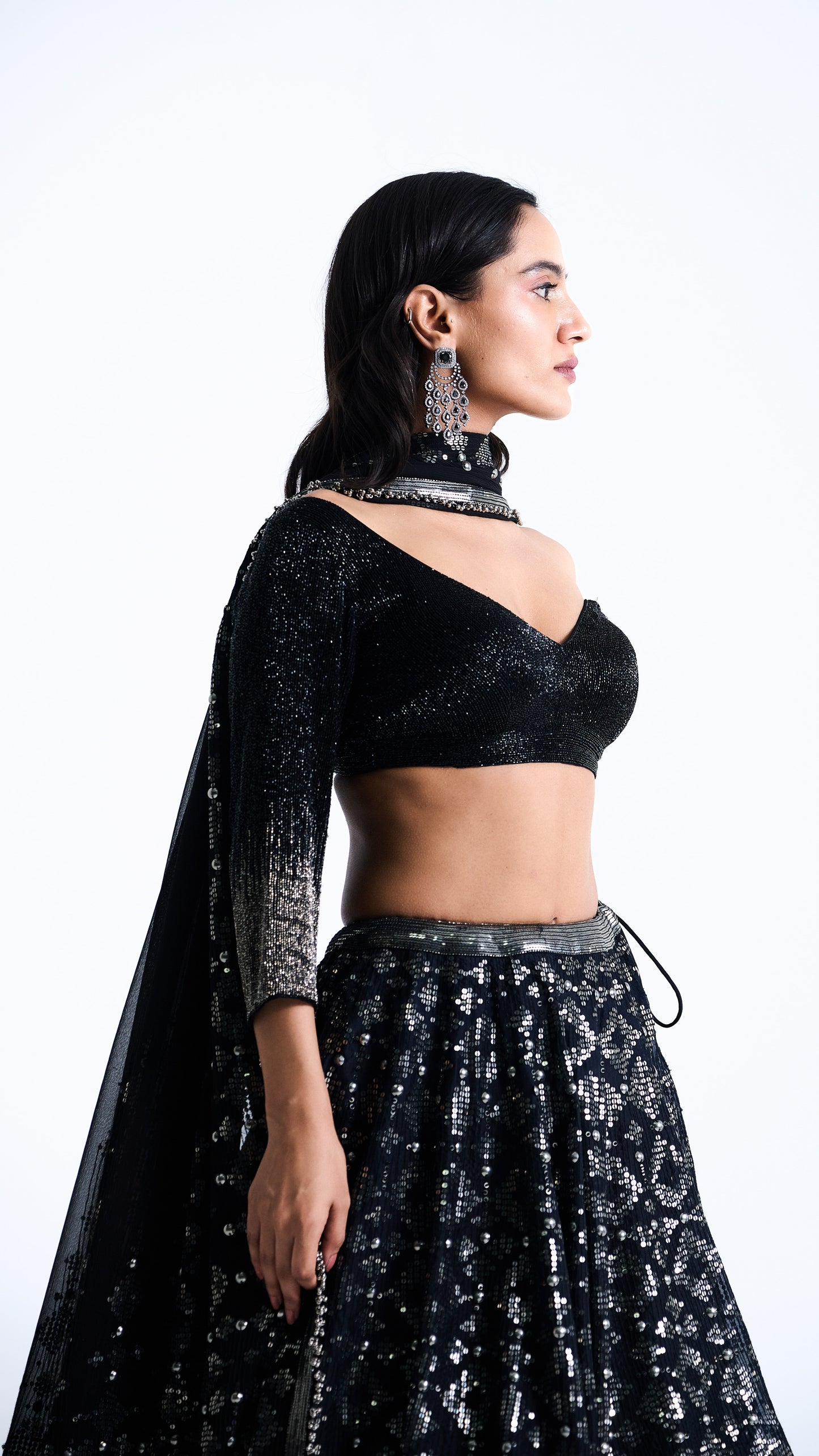 Lehenga Set in Sequin Embroidery in Diya Border Design