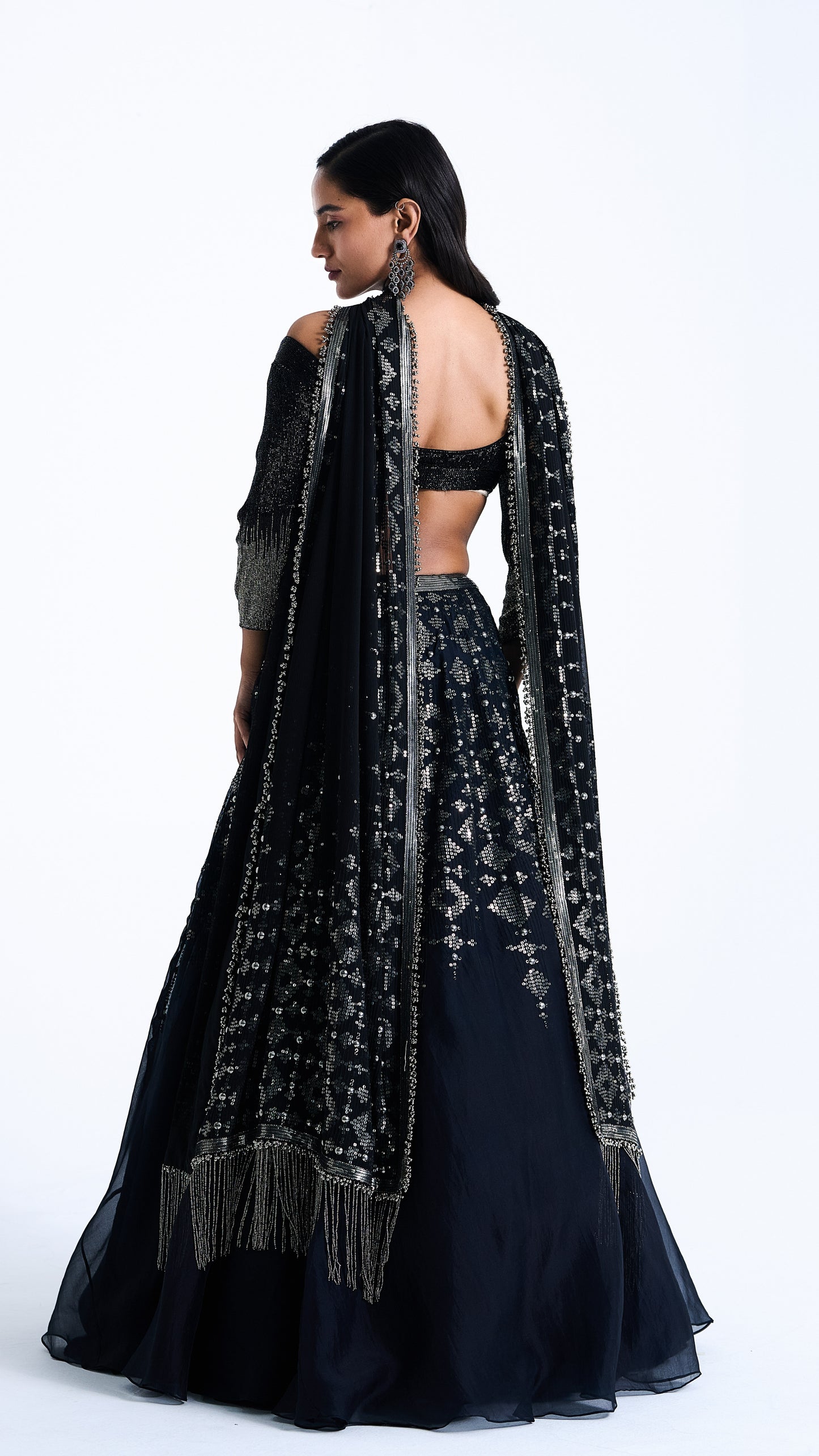 Lehenga Set in Sequin Embroidery in Diya Border Design