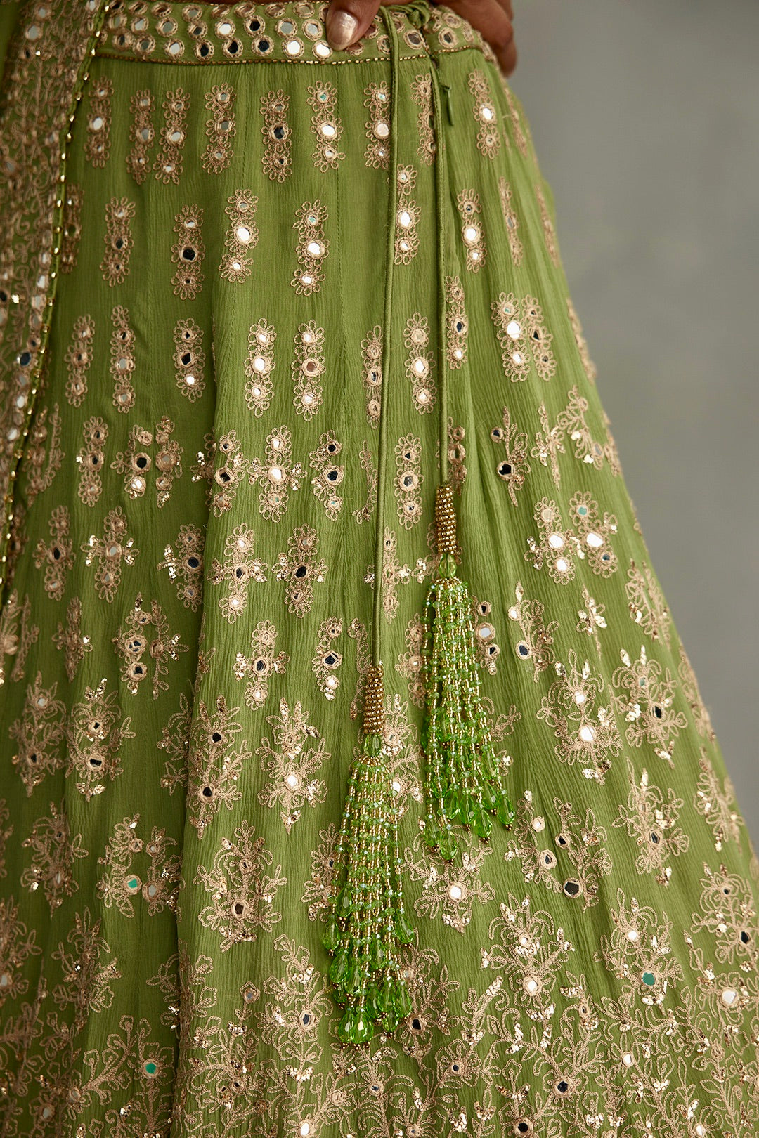 Lehenga Set in Mirror Work & Thread embroidery