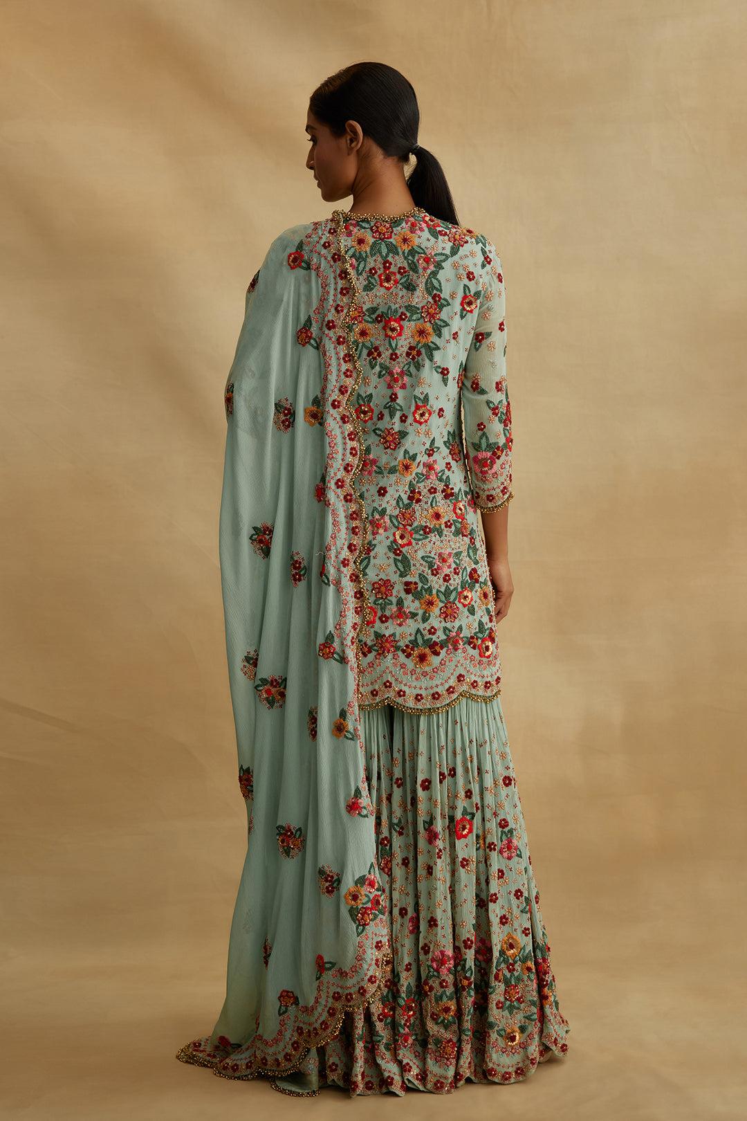 Gharara Set in Floral Multi Thread Embroidery