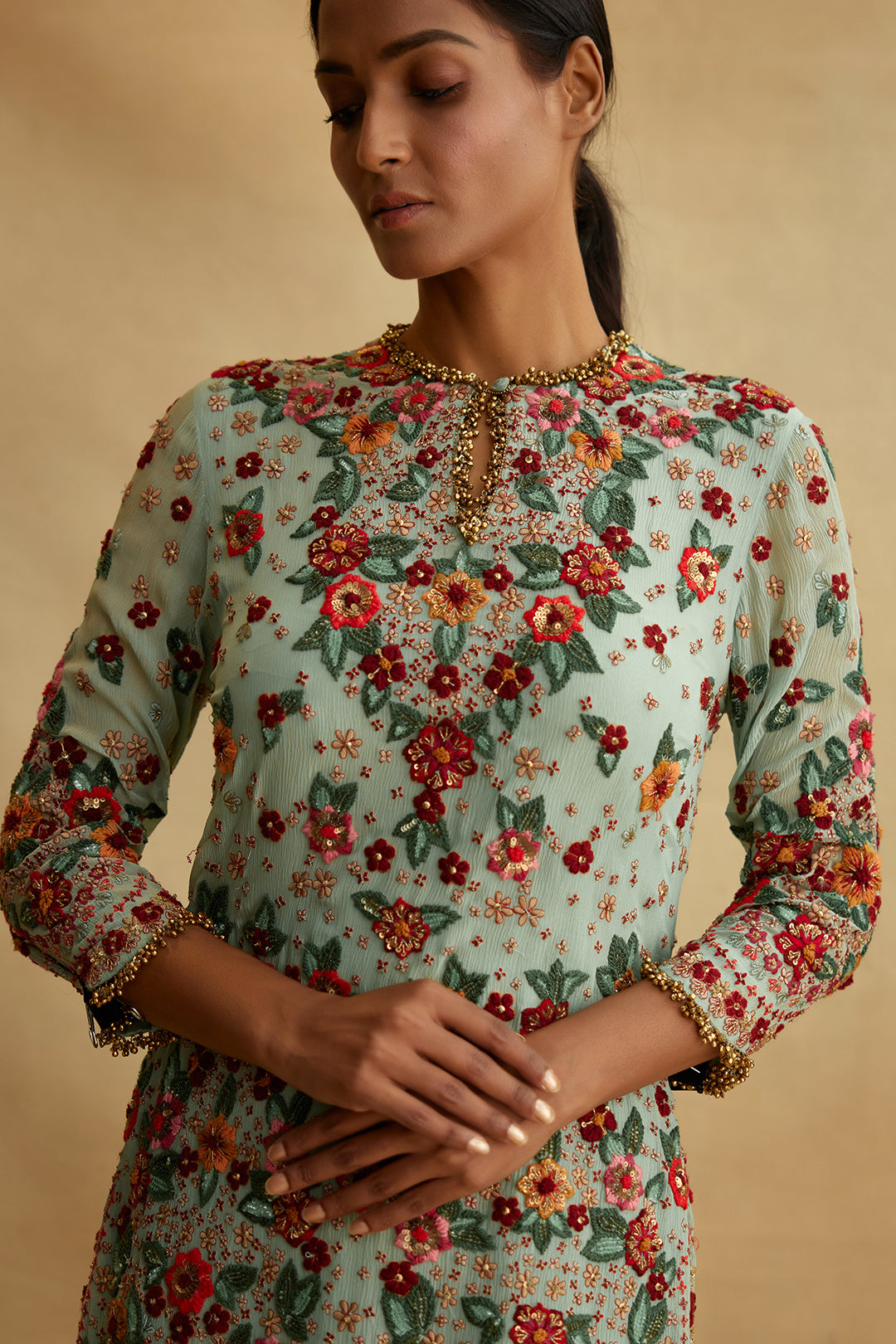 Gharara Set in Floral Multi Thread Embroidery