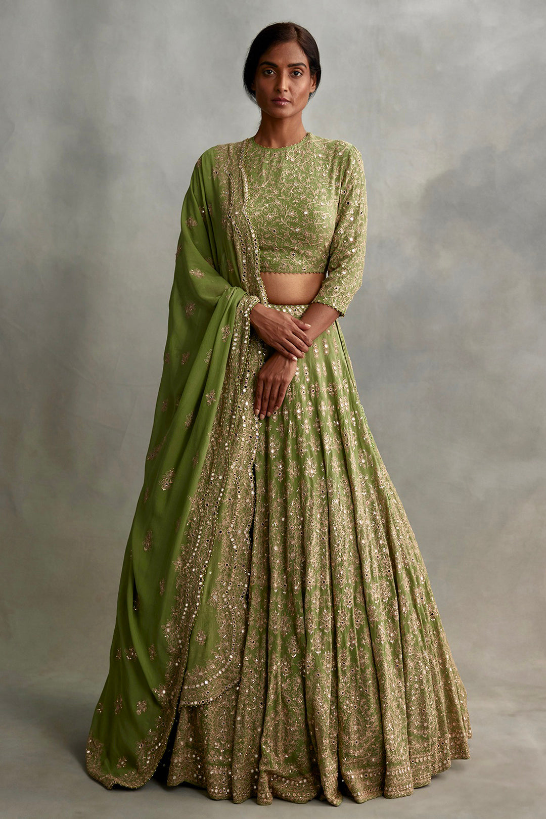 Lehenga Set in Mirror Work & Thread embroidery
